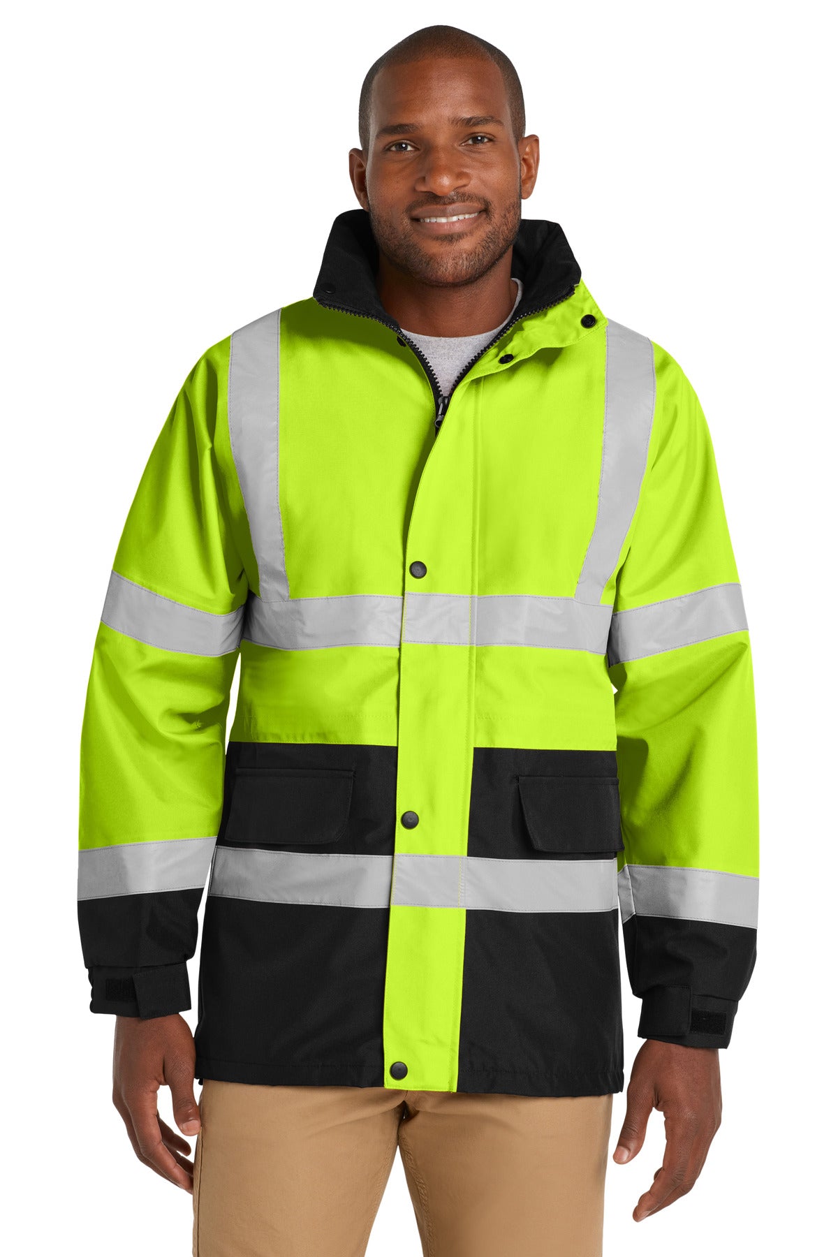 Custom Safety Yellow/ Black ANSI 107 Class 3 Waterproof Parka CSJ24, personalized by SanCanDo Swag in Argyle, TX