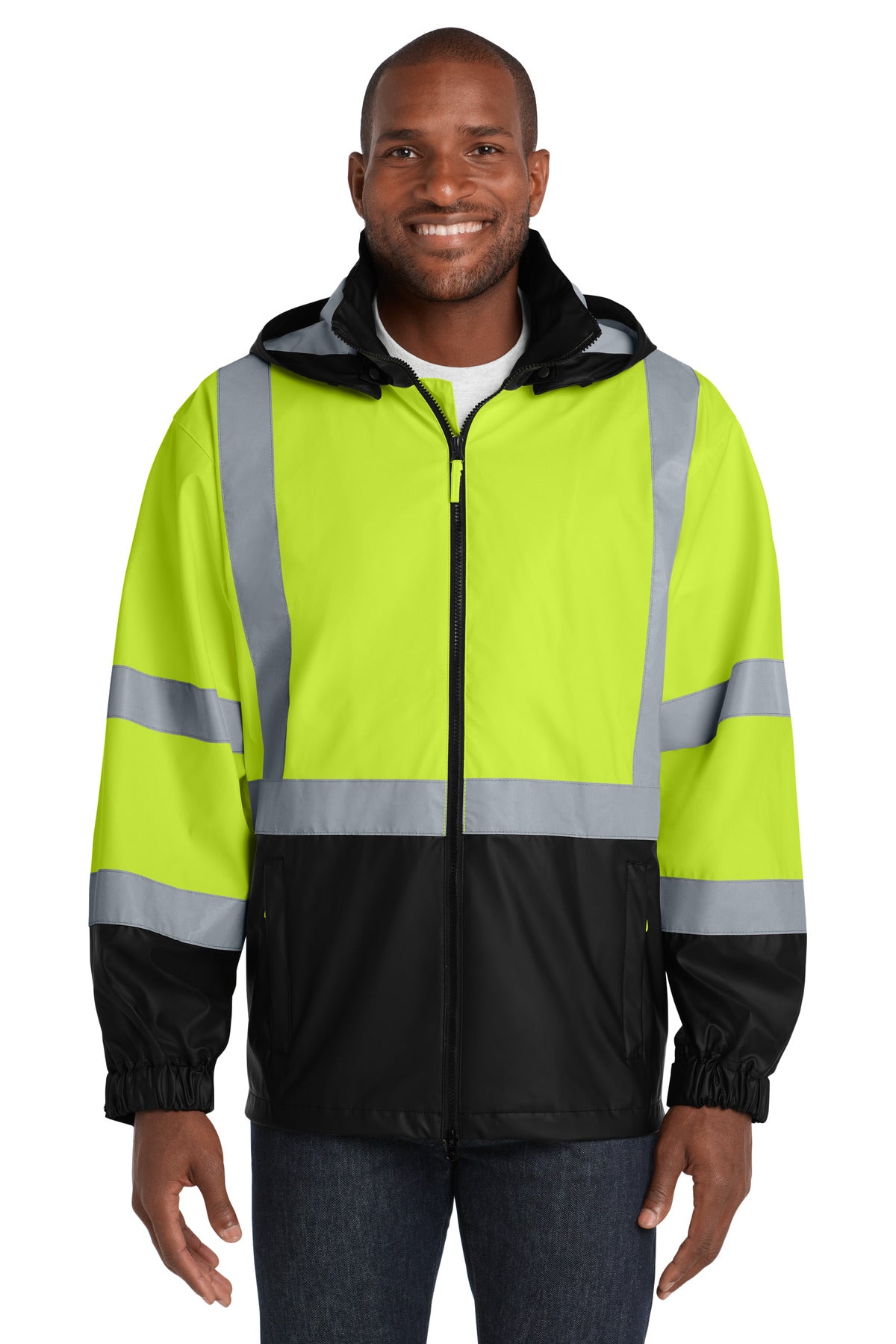 Custom Safety Yellow/ Black ANSI 107 Class 3 Safety Windbreaker CSJ25, personalized by SanCanDo Swag in Argyle, TX