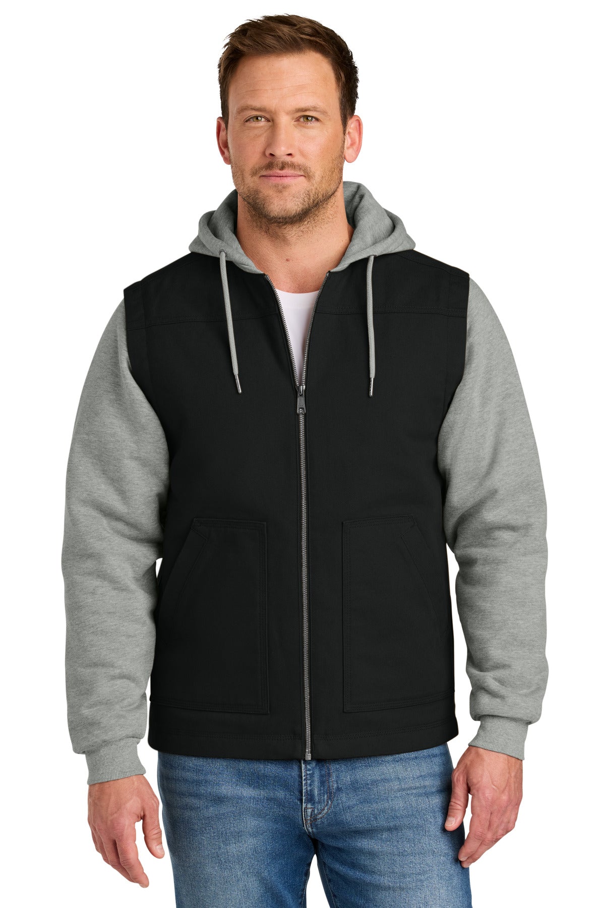 Custom Black/ Heather Grey Duck Fleece Full-Zip Hooded Jacket CSJ42, personalized by SanCanDo Swag in Argyle, TX