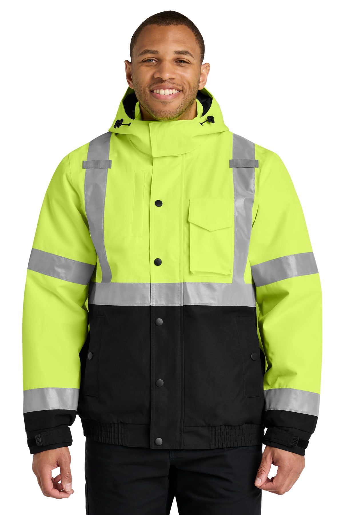 Custom Safety Yellow Insulated Ripstop Bomber Jacket CSJ501, personalized by SanCanDo Swag in Argyle, TX