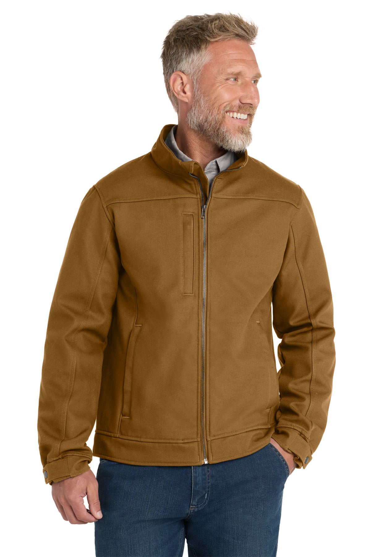 Custom Duck Brown Duck Bonded Soft Shell Jacket CSJ60, personalized by SanCanDo Swag in Argyle, TX