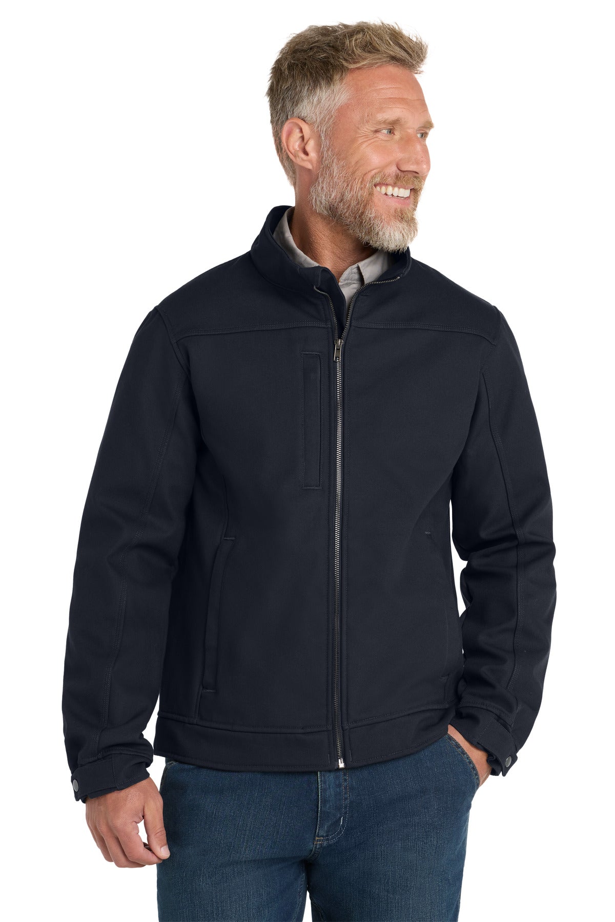 Custom Navy Blue Duck Bonded Soft Shell Jacket CSJ60, personalized by SanCanDo Swag in Argyle, TX