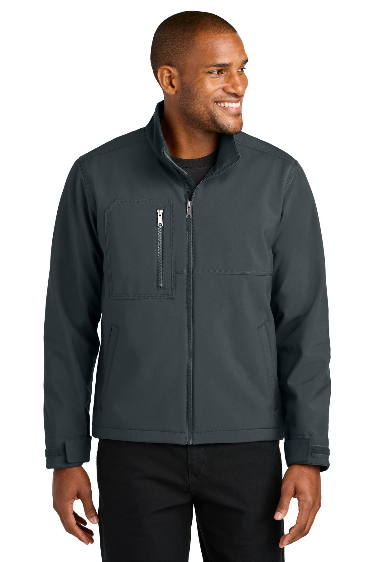 Custom Iron Grey Workwear Soft Shell CSJ70, personalized by SanCanDo Swag in Argyle, TX