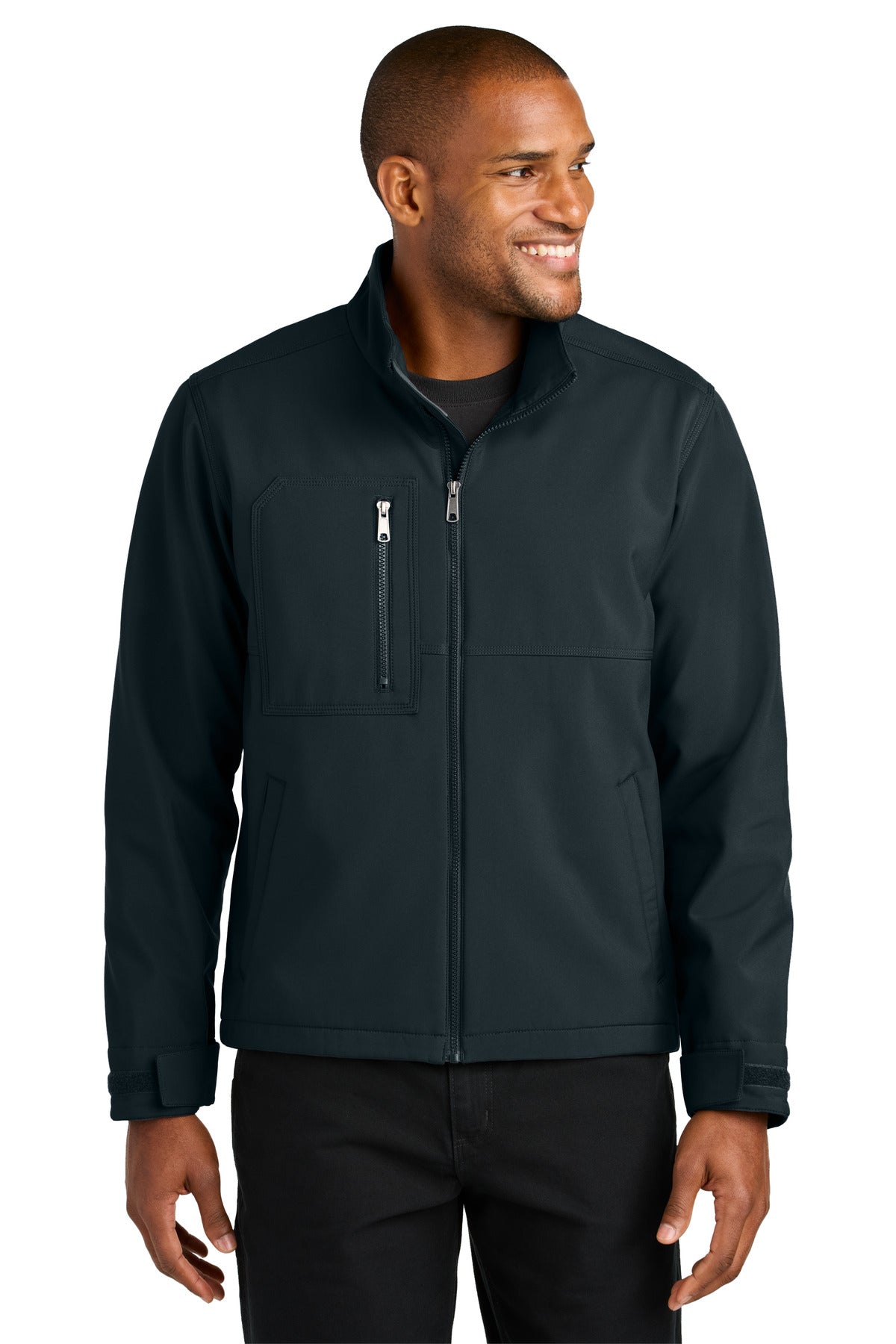 Custom Navy Workwear Soft Shell CSJ70, personalized by SanCanDo Swag in Argyle, TX