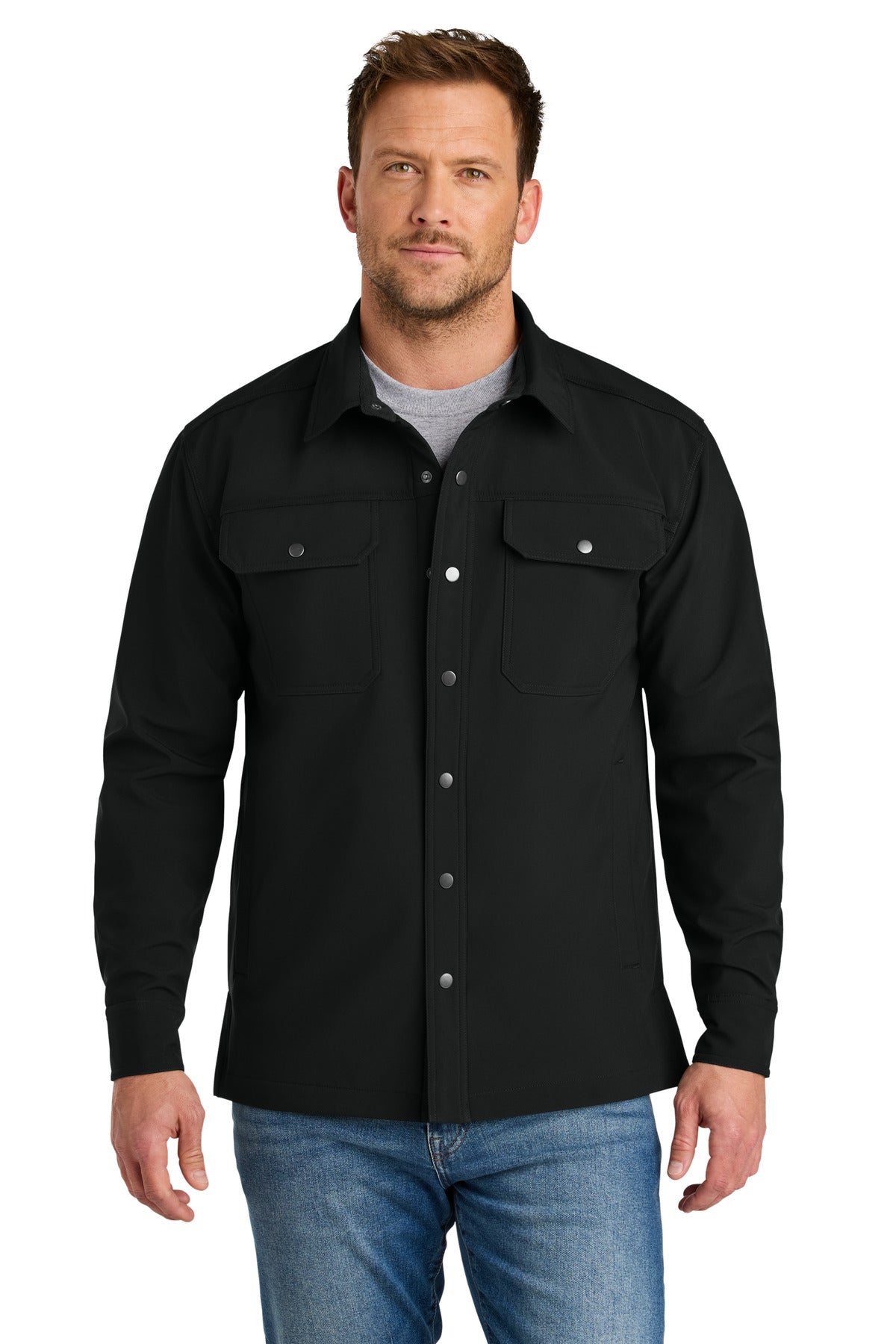 Custom Black Soft Shell Shirt Jacket CSJ73, personalized by SanCanDo Swag in Argyle, TX