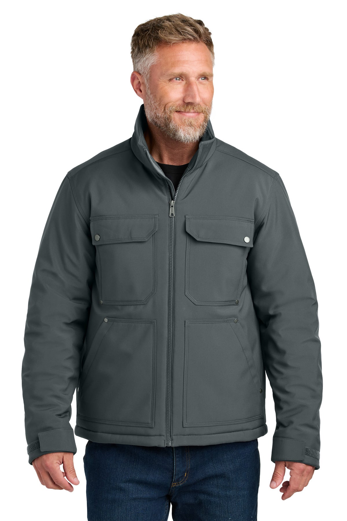 Custom Iron Grey Insulated Workwear Soft Shell CSJ75, personalized by SanCanDo Swag in Argyle, TX
