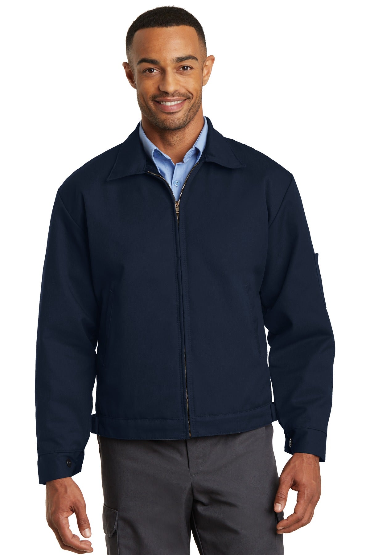 Custom Navy Slash Pocket Jacket CSJT22, personalized by SanCanDo Swag in Argyle, TX