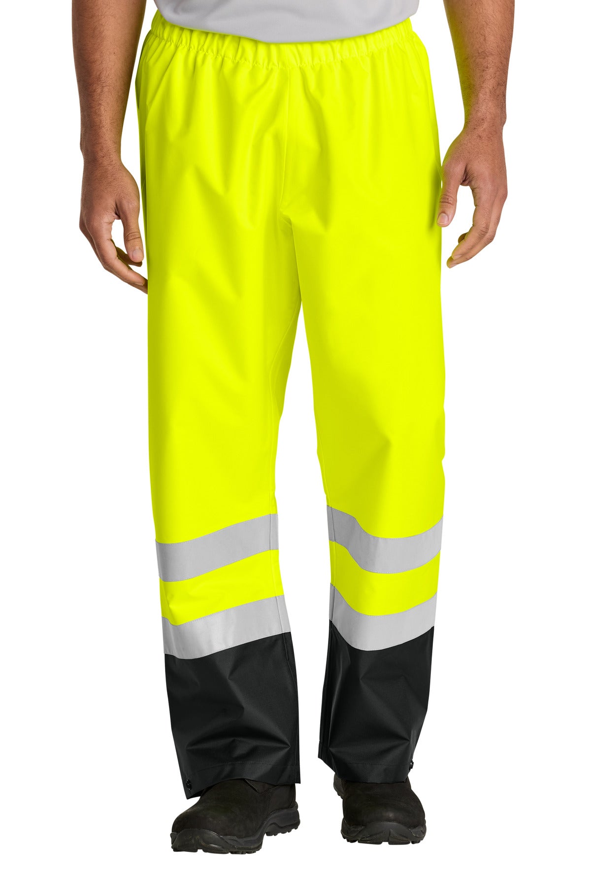 Custom Safety Yellow/ Black ANSI Class E Pull-On Rain Pant CSP504, personalized by SanCanDo Swag in Argyle, TX