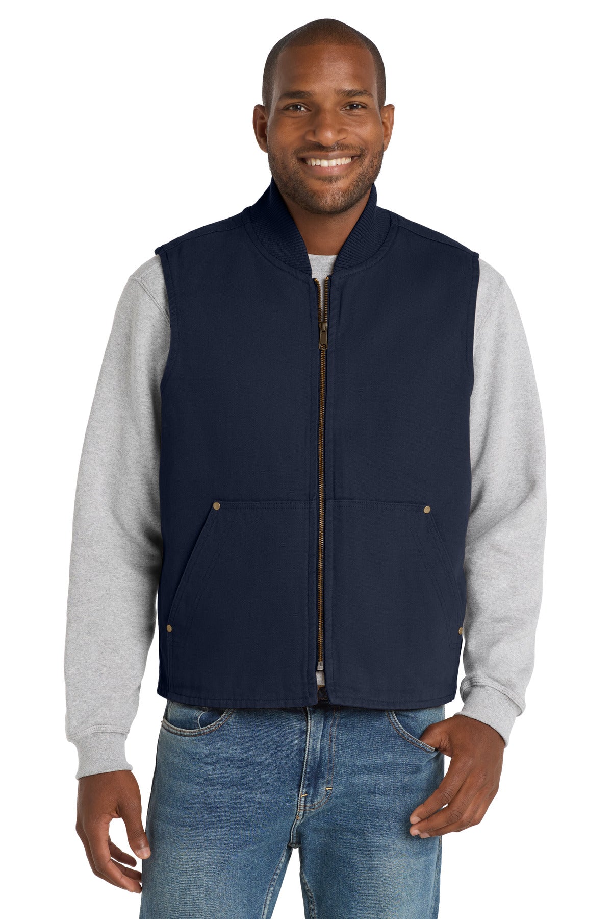 Custom Navy Washed Duck Cloth Vest CSV40, personalized by SanCanDo Swag in Argyle, TX