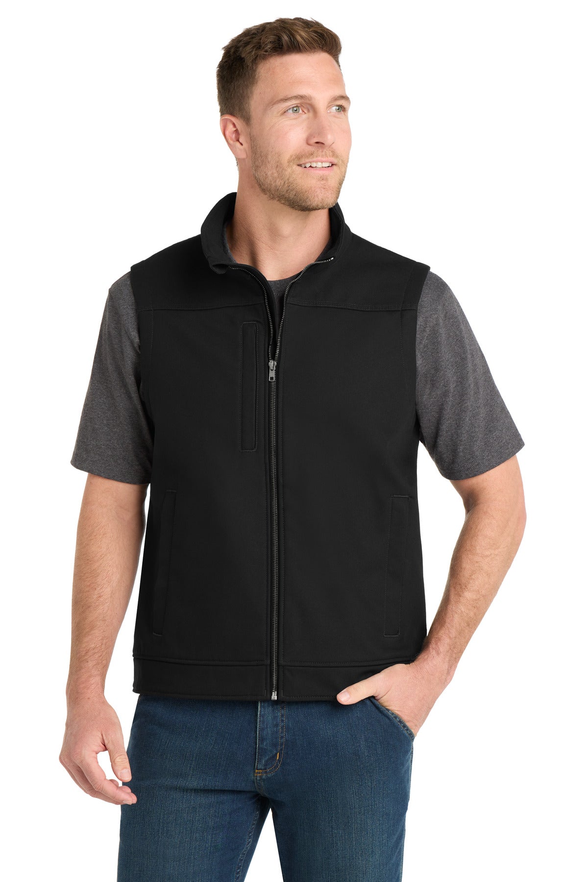 Custom Black Duck Bonded Soft Shell Vest CSV60, personalized by SanCanDo Swag in Argyle, TX