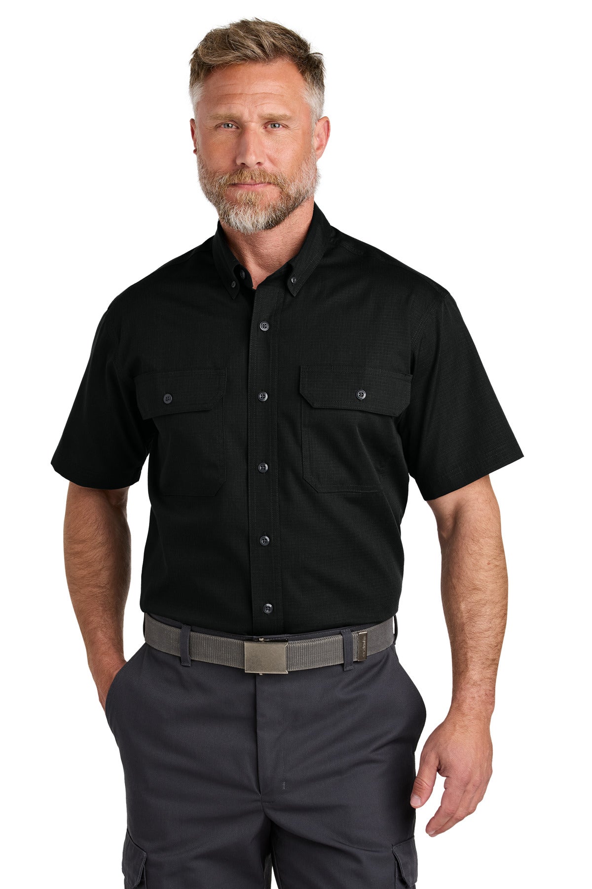 Custom Black Short Sleeve Select Ripstop Shirt CSW175, personalized by SanCanDo Swag in Argyle, TX