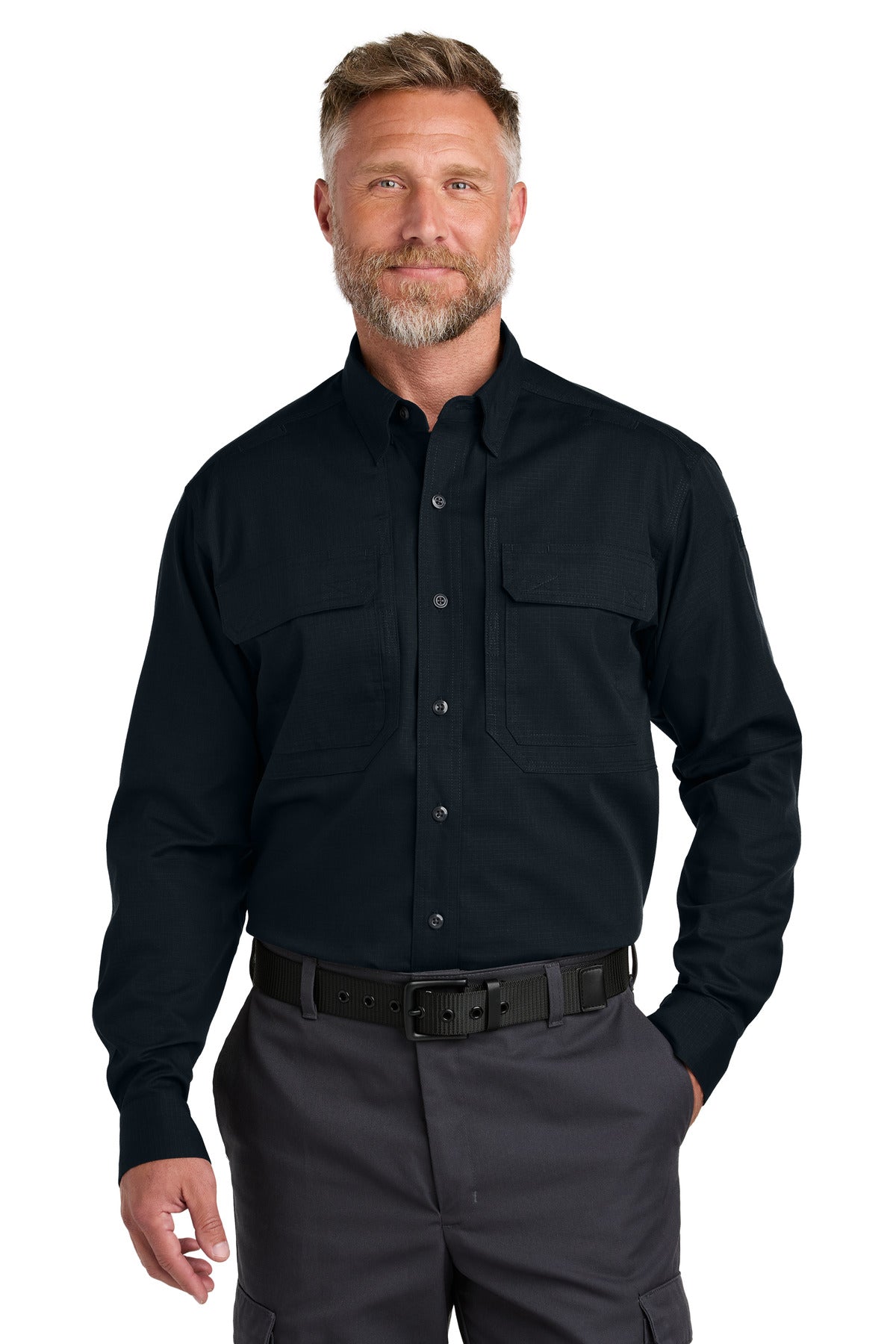 Custom Navy Blue Long Sleeve Select Tactical Shirt CSW176, personalized by SanCanDo Swag in Argyle, TX