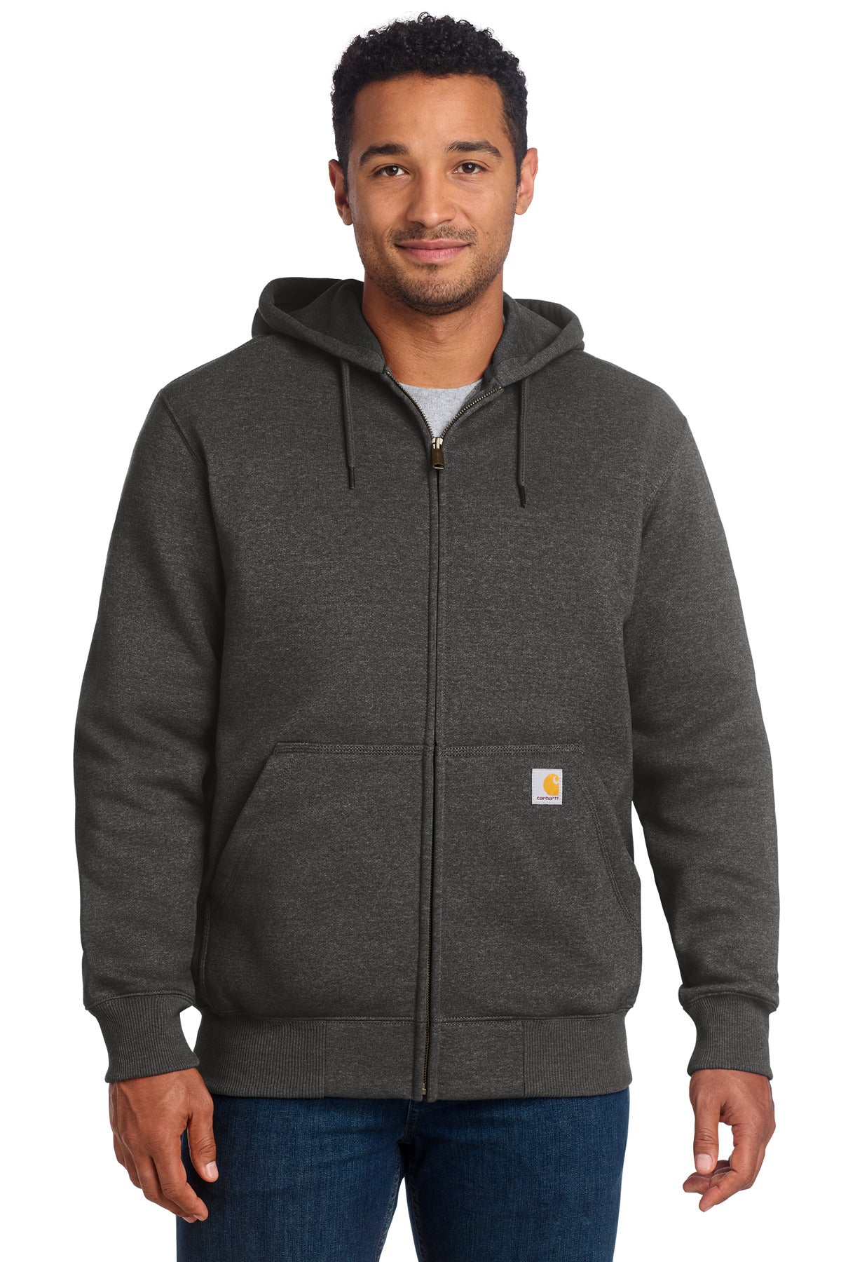 Custom Carbon Heather Paxton Hooded Zip-Front Sweatshirt CT100614, personalized by SanCanDo Swag in Argyle, TX