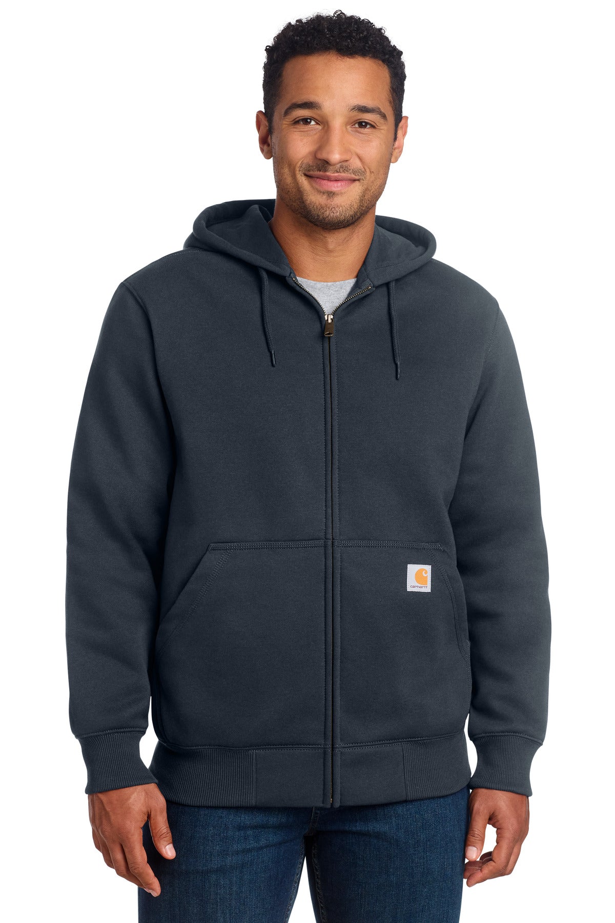 Custom New Navy Paxton Hooded Zip-Front Sweatshirt CT100614, personalized by SanCanDo Swag in Argyle, TX