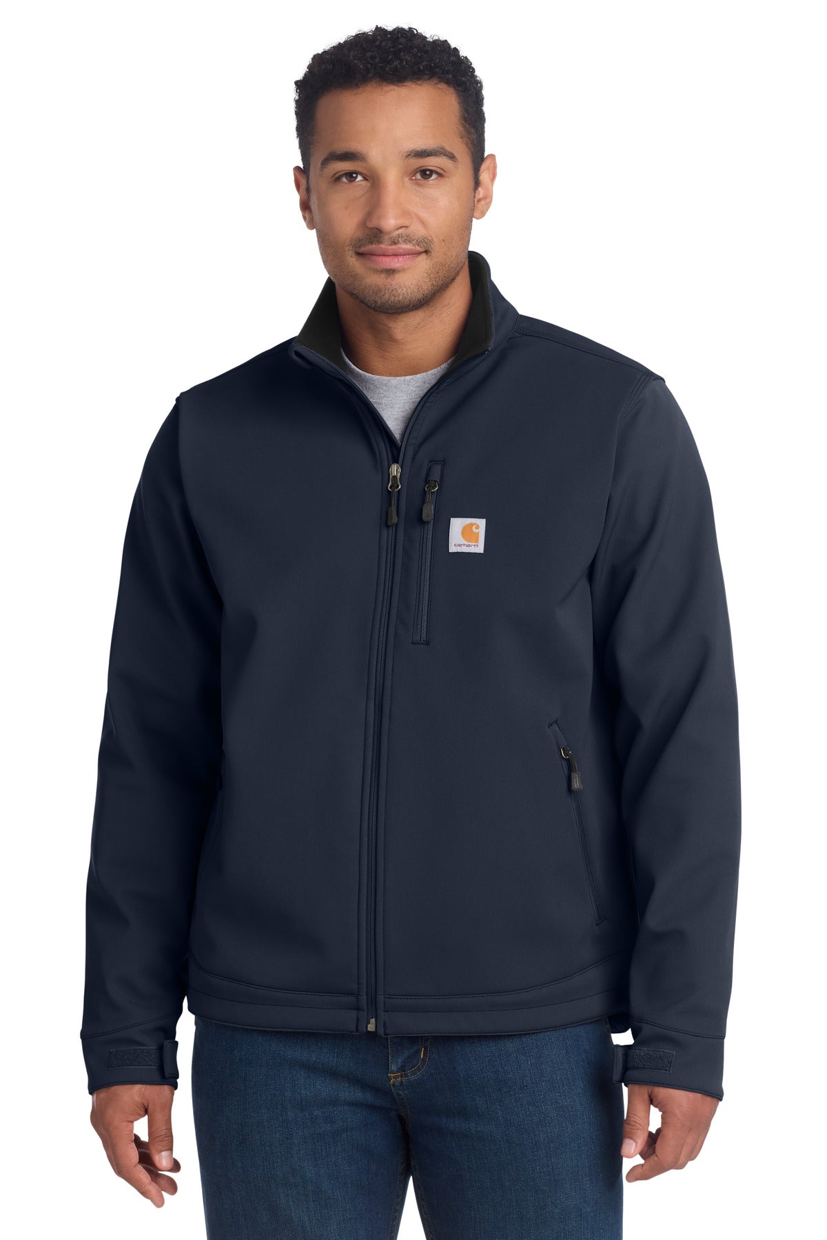 Custom Navy Crowley Soft Shell Jacket CT102199, personalized by SanCanDo Swag in Argyle, TX