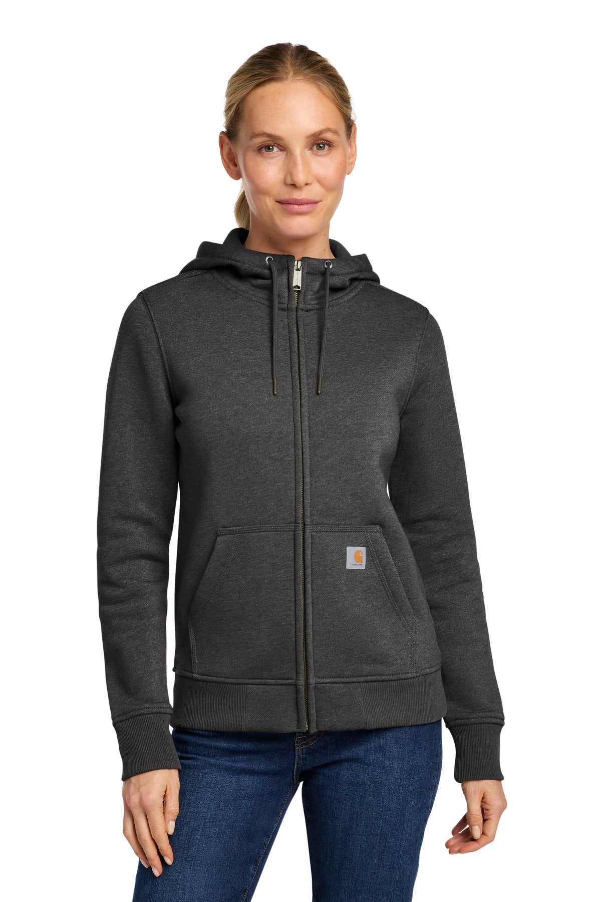 Custom Carbon Heather Women's Clarksburg Full-Zip Hoodie CT102788, personalized by SanCanDo Swag in Argyle, TX
