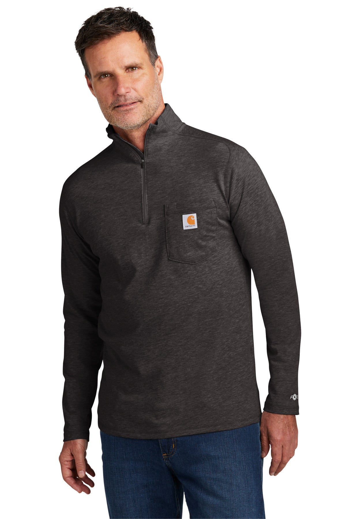 Custom Carbon Heather Force 1/4-Zip Long Sleeve Tee CT104255, personalized by SanCanDo Swag in Argyle, TX