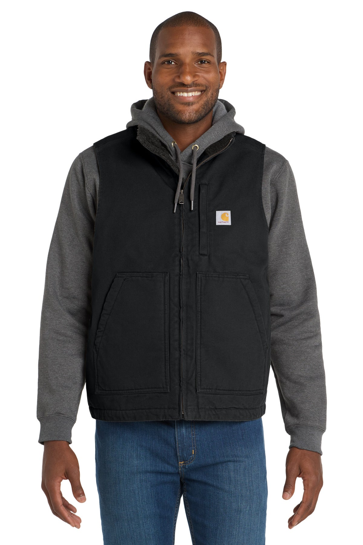 Custom Black Sherpa-Lined Mock Neck Vest CT104277, personalized by SanCanDo Swag in Argyle, TX
