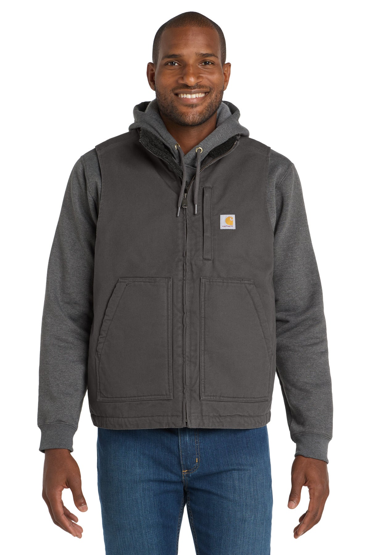 Custom Gravel Sherpa-Lined Mock Neck Vest CT104277, personalized by SanCanDo Swag in Argyle, TX