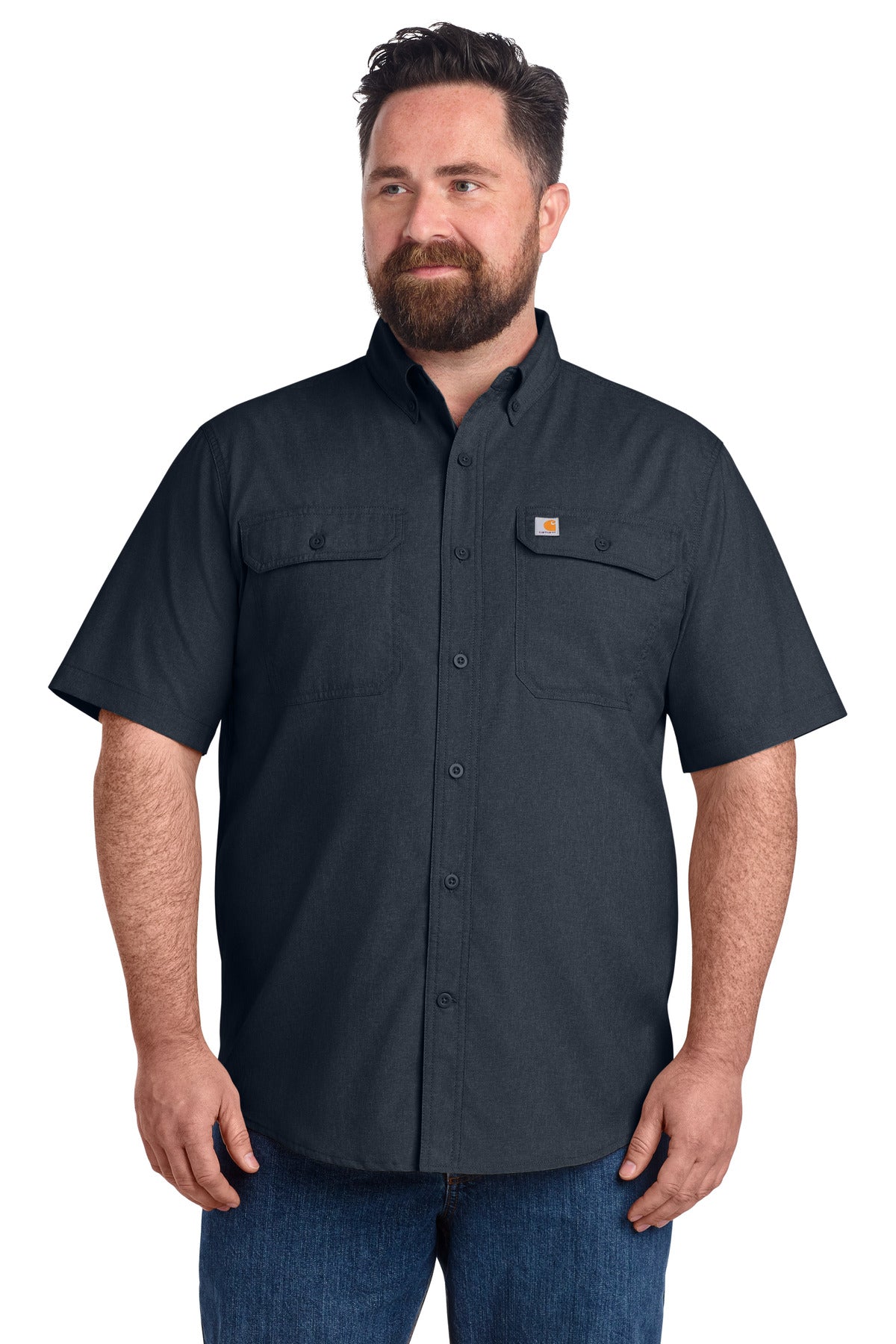 Custom Navy Force Solid Short Sleeve Shirt CT105292, personalized by SanCanDo Swag in Argyle, TX