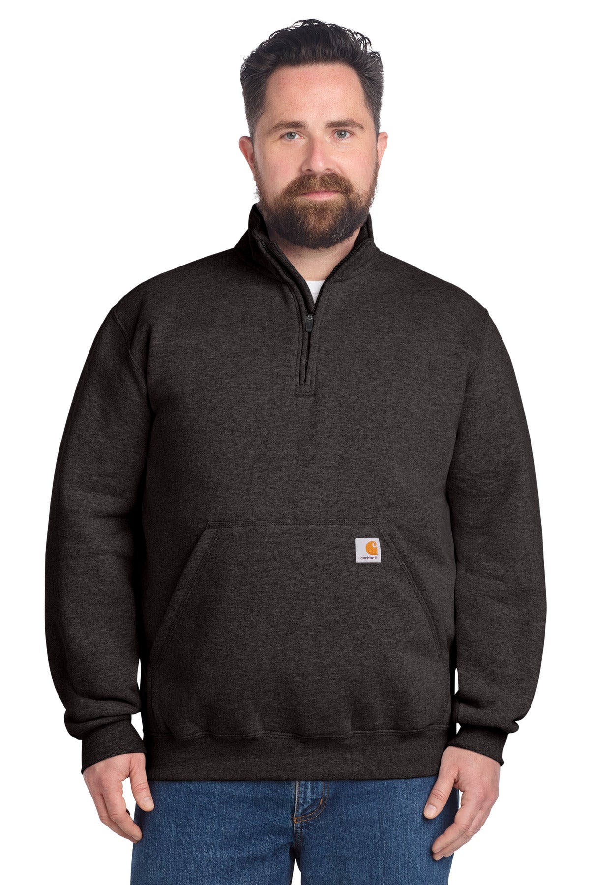 Custom Carbon Heather Midweight 1/4-Zip Mock Neck Sweatshirt CT105294, personalized by SanCanDo Swag in Argyle, TX