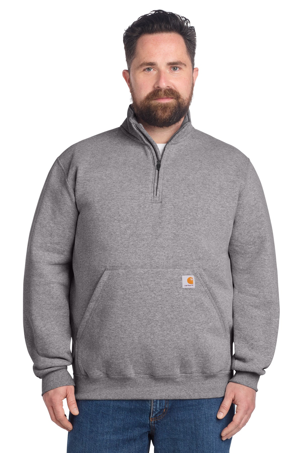 Custom Heather Grey Midweight 1/4-Zip Mock Neck Sweatshirt CT105294, personalized by SanCanDo Swag in Argyle, TX