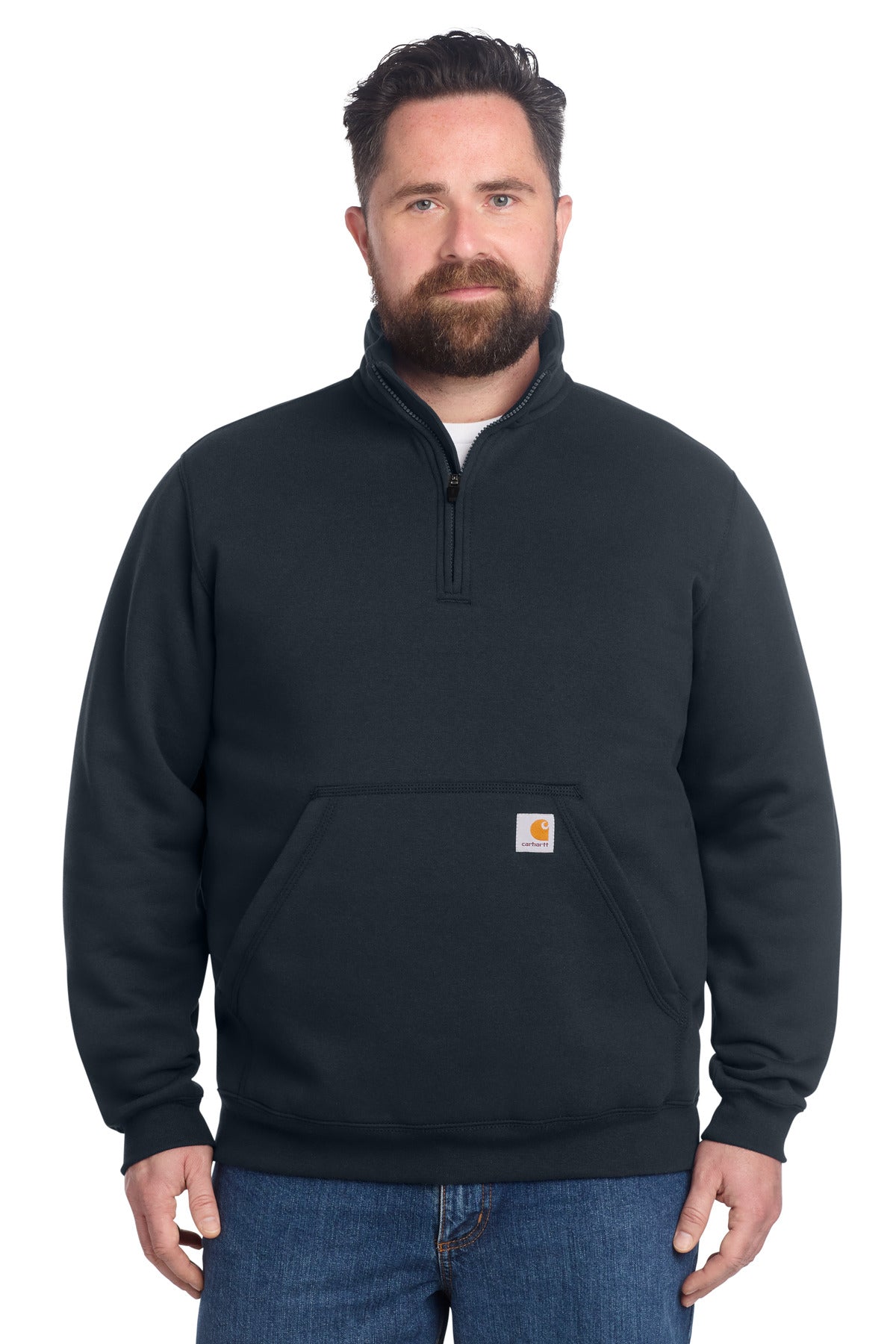 Custom New Navy Midweight 1/4-Zip Mock Neck Sweatshirt CT105294, personalized by SanCanDo Swag in Argyle, TX