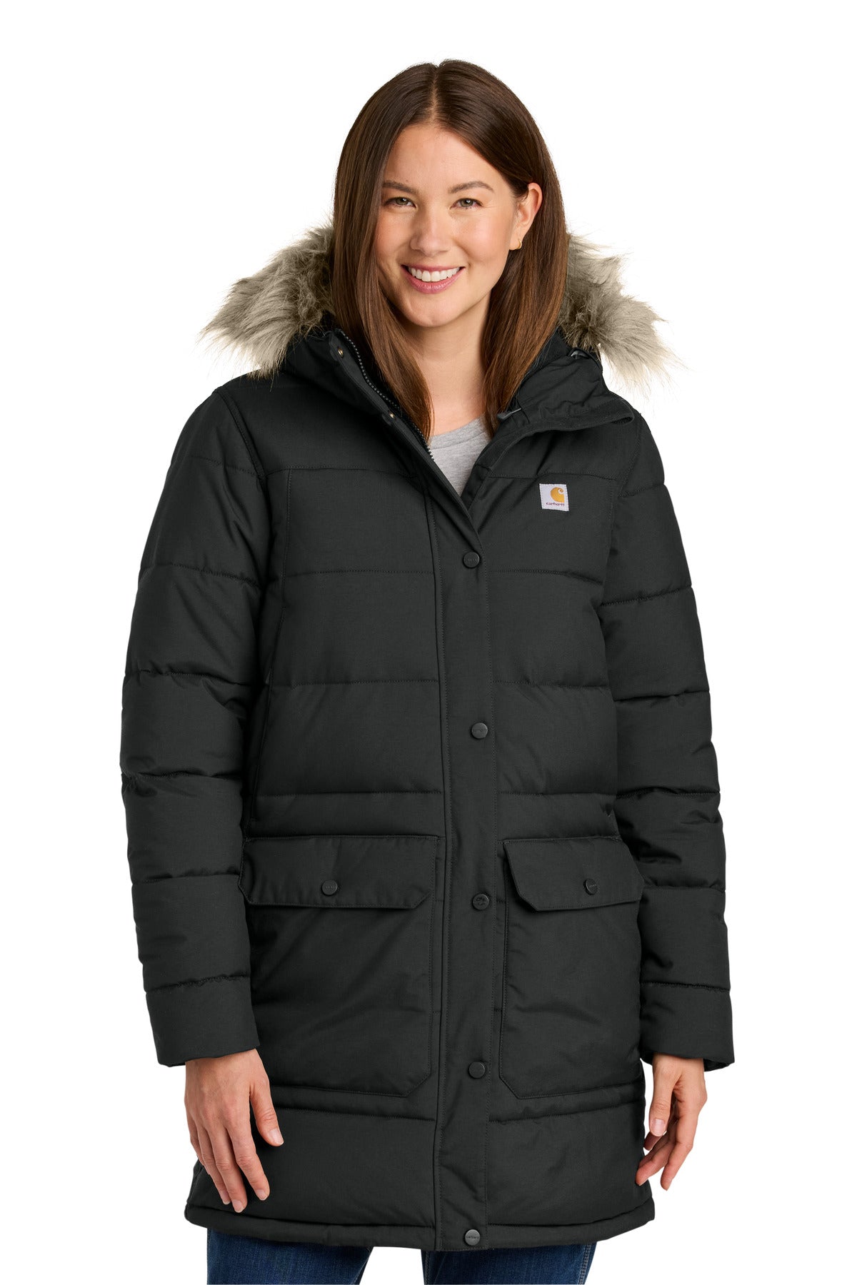 Custom Black Women's Montana Insulated Hooded Coat CT105456, personalized by SanCanDo Swag in Argyle, TX