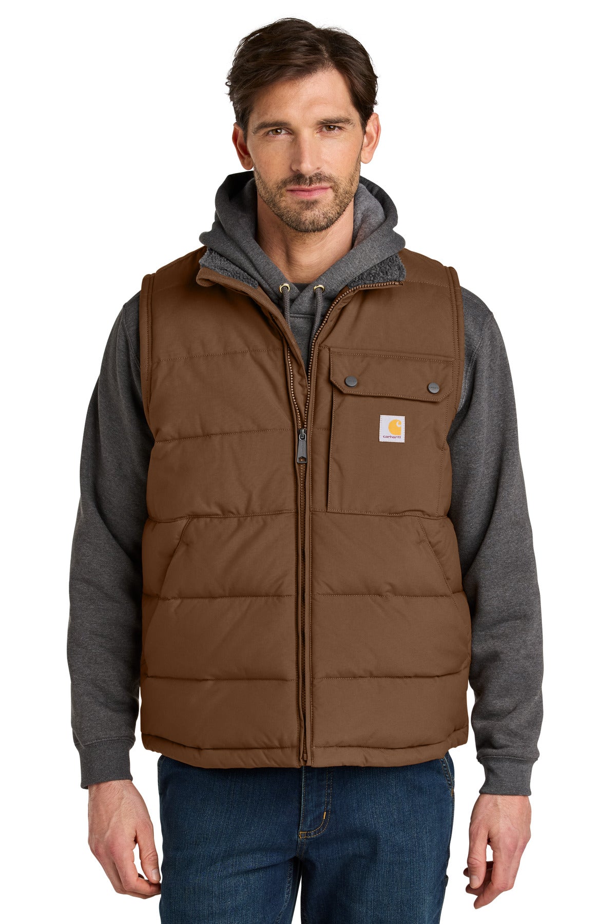 Custom Red Duck Brown Montana Insulated Vest CT105475, personalized by SanCanDo Swag in Argyle, TX