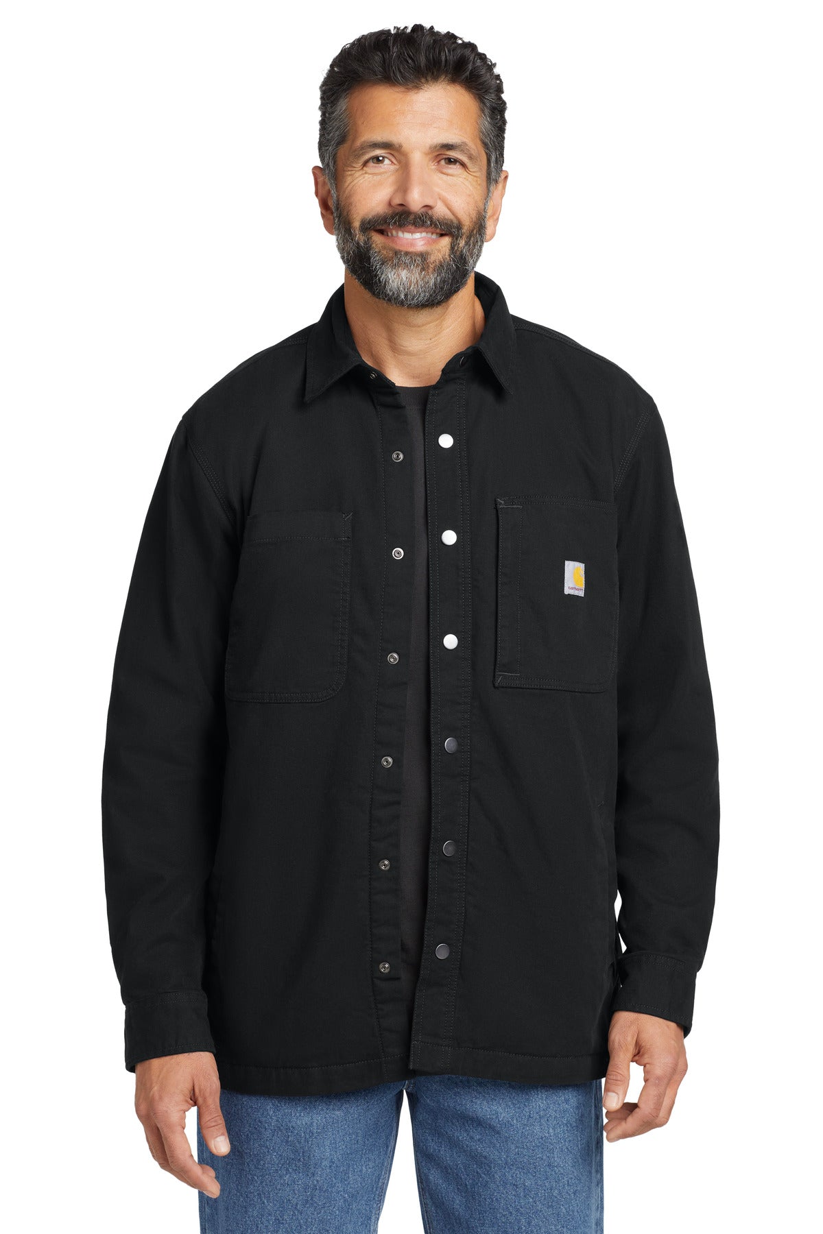Custom Black Rugged Flex Fleece-Lined Shirt Jac CT105532, personalized by SanCanDo Swag in Argyle, TX