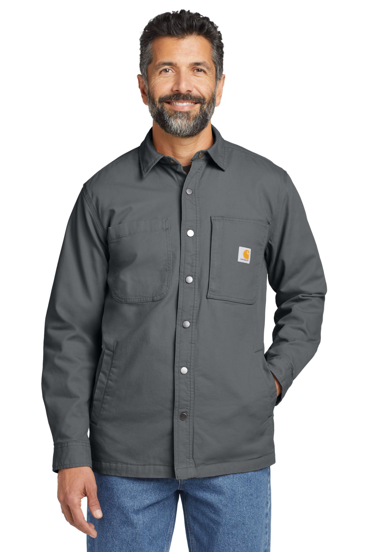 Custom Shadow Grey Rugged Flex Fleece-Lined Shirt Jac CT105532, personalized by SanCanDo Swag in Argyle, TX