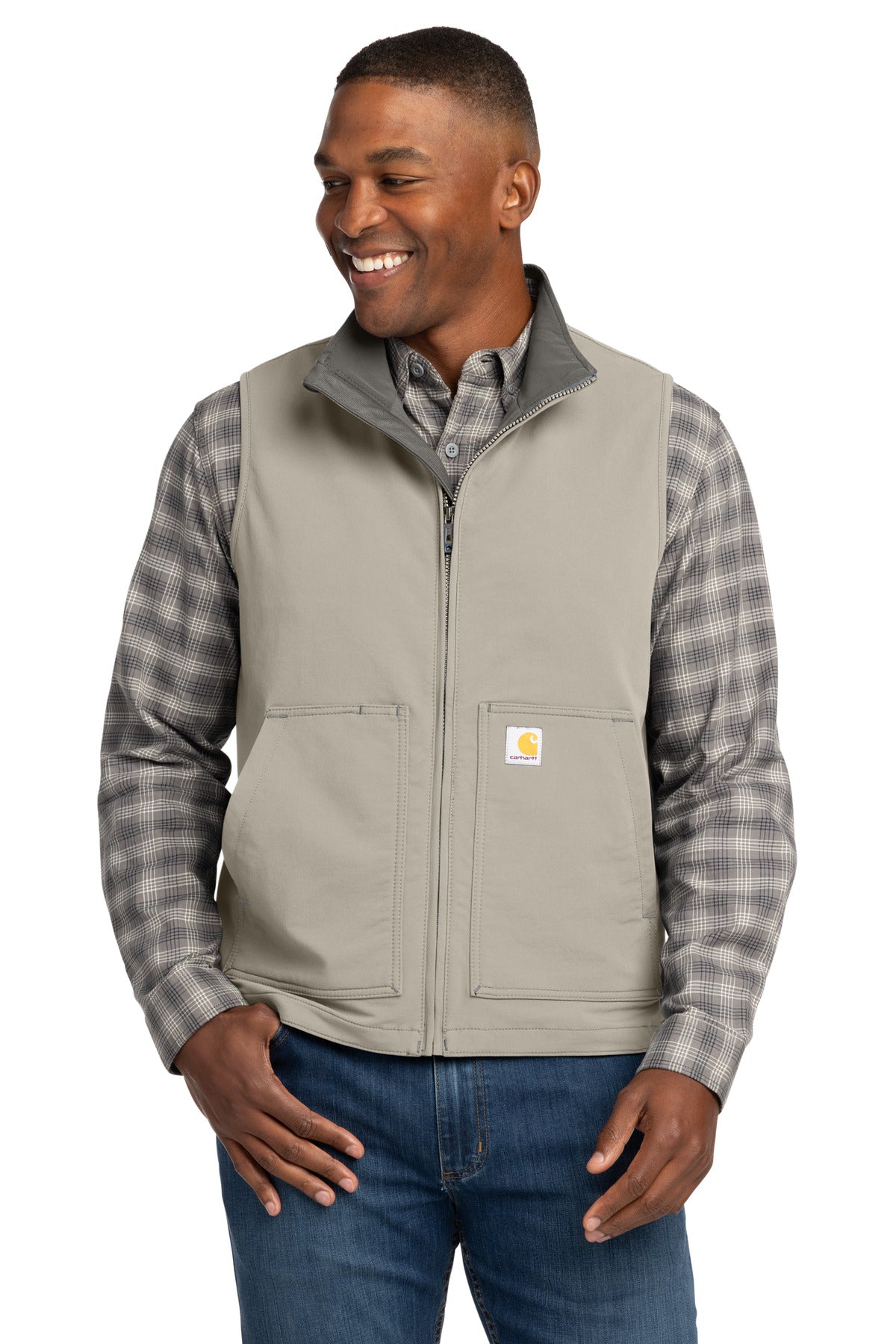 Custom Greige Super Dux Soft Shell Vest CT105535, personalized by SanCanDo Swag in Argyle, TX