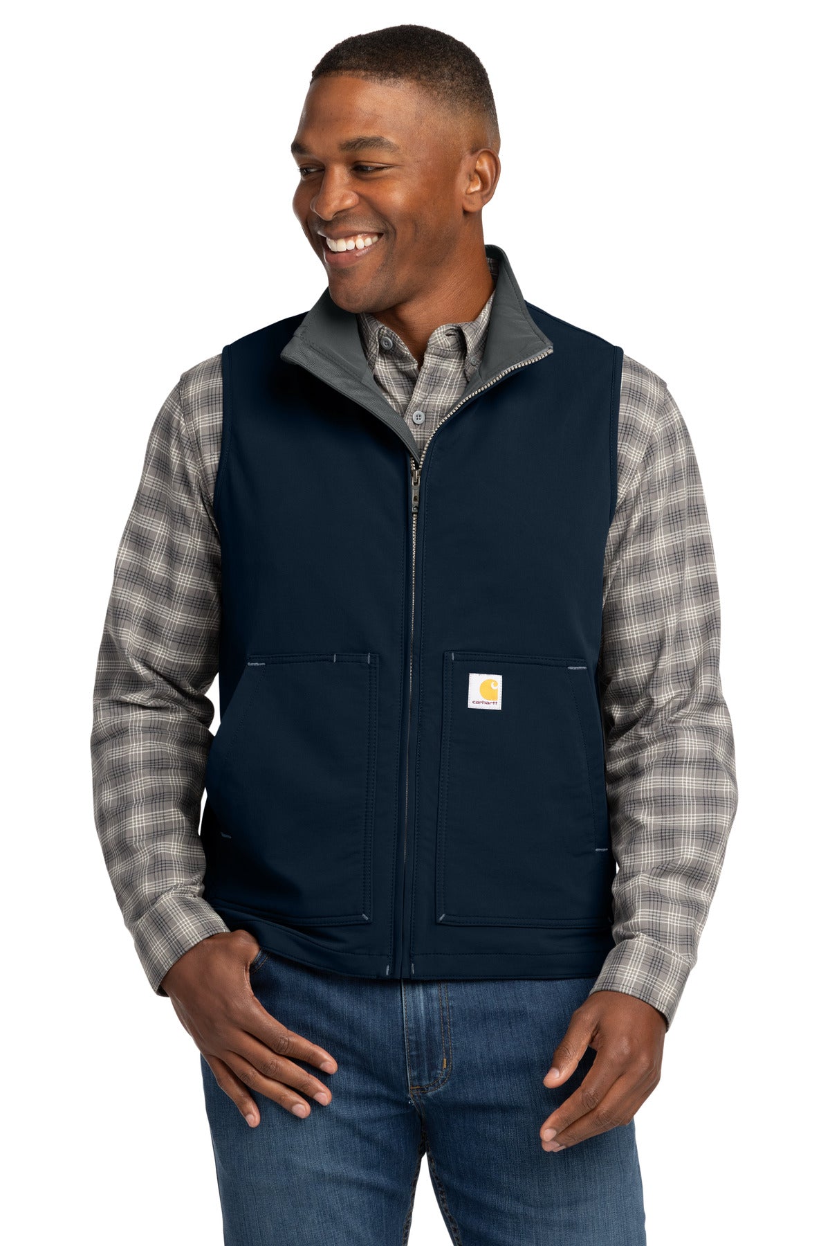 Custom Navy Super Dux Soft Shell Vest CT105535, personalized by SanCanDo Swag in Argyle, TX
