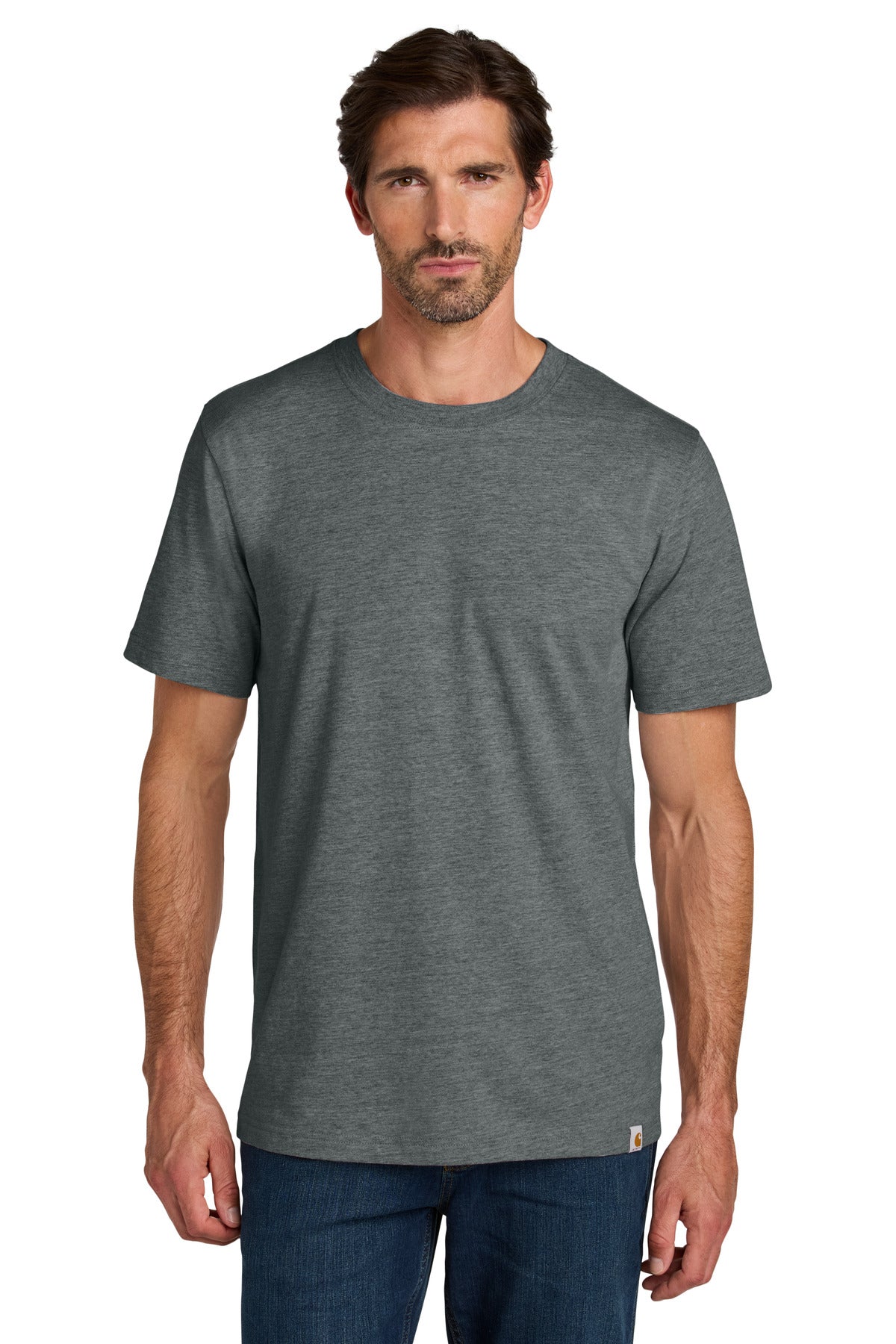 Custom Carbon Heather Short Sleeve Tee CT106020, personalized by SanCanDo Swag in Argyle, TX