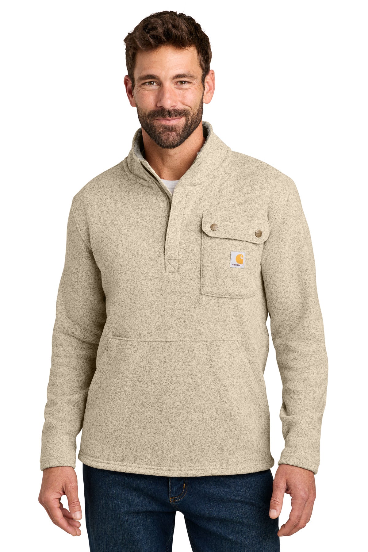 Custom Oat Milk Midweight 1/4-Zip Sweater Fleece CT106378, personalized by SanCanDo Swag in Argyle, TX