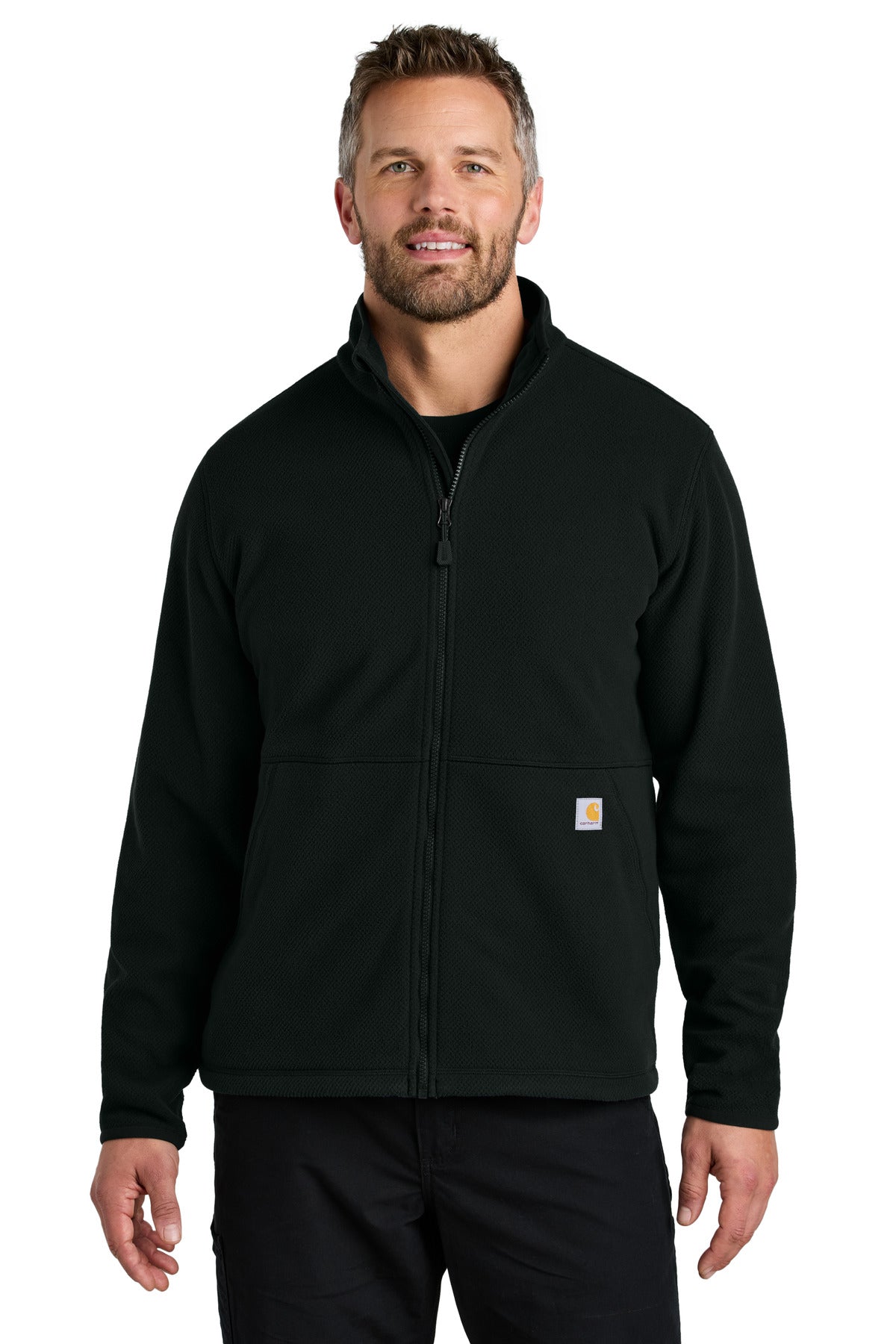 Custom Black Textured Full-Zip Fleece Jacket CT106416, personalized by SanCanDo Swag in Argyle, TX