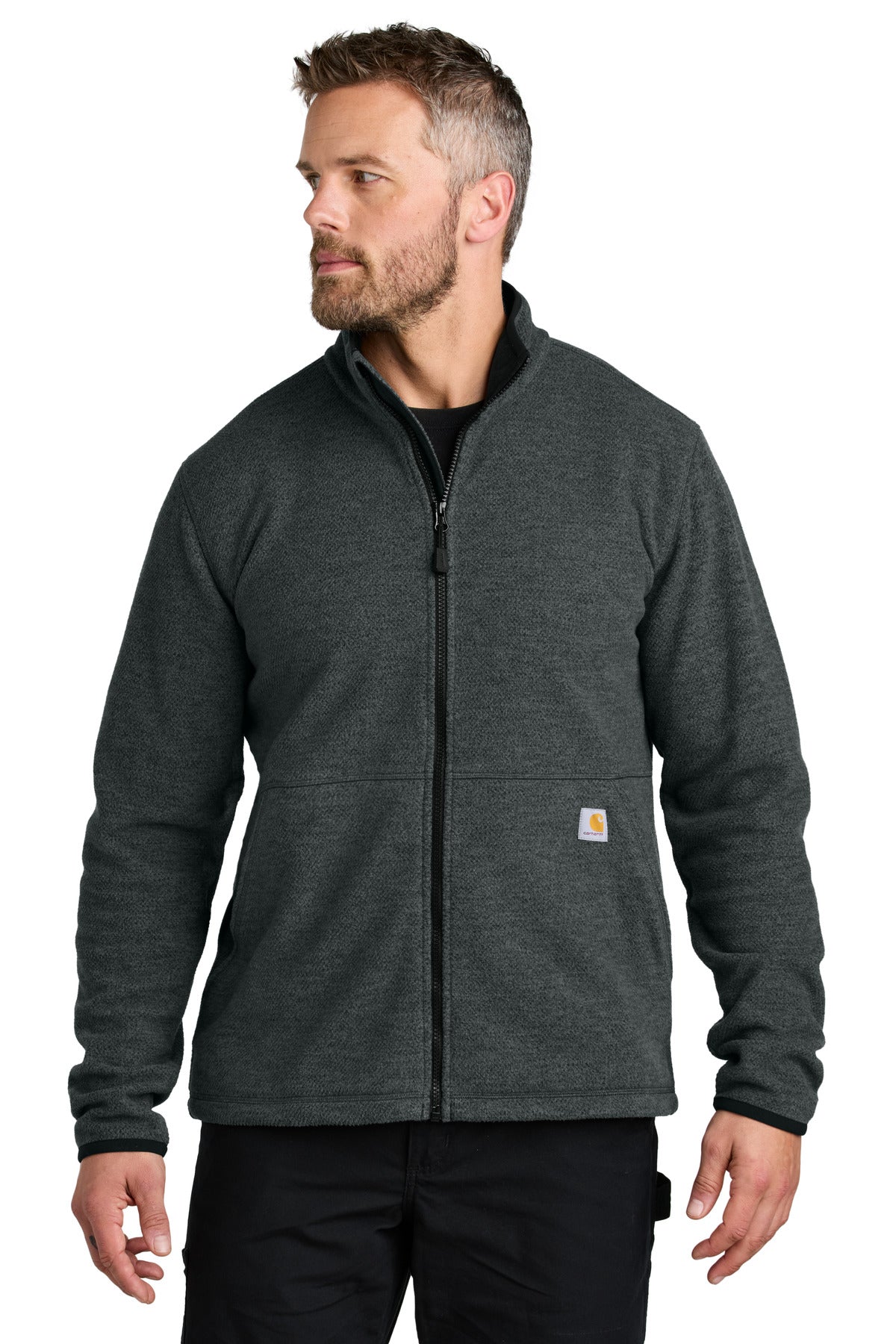 Custom Carbon Heather Textured Full-Zip Fleece Jacket CT106416, personalized by SanCanDo Swag in Argyle, TX
