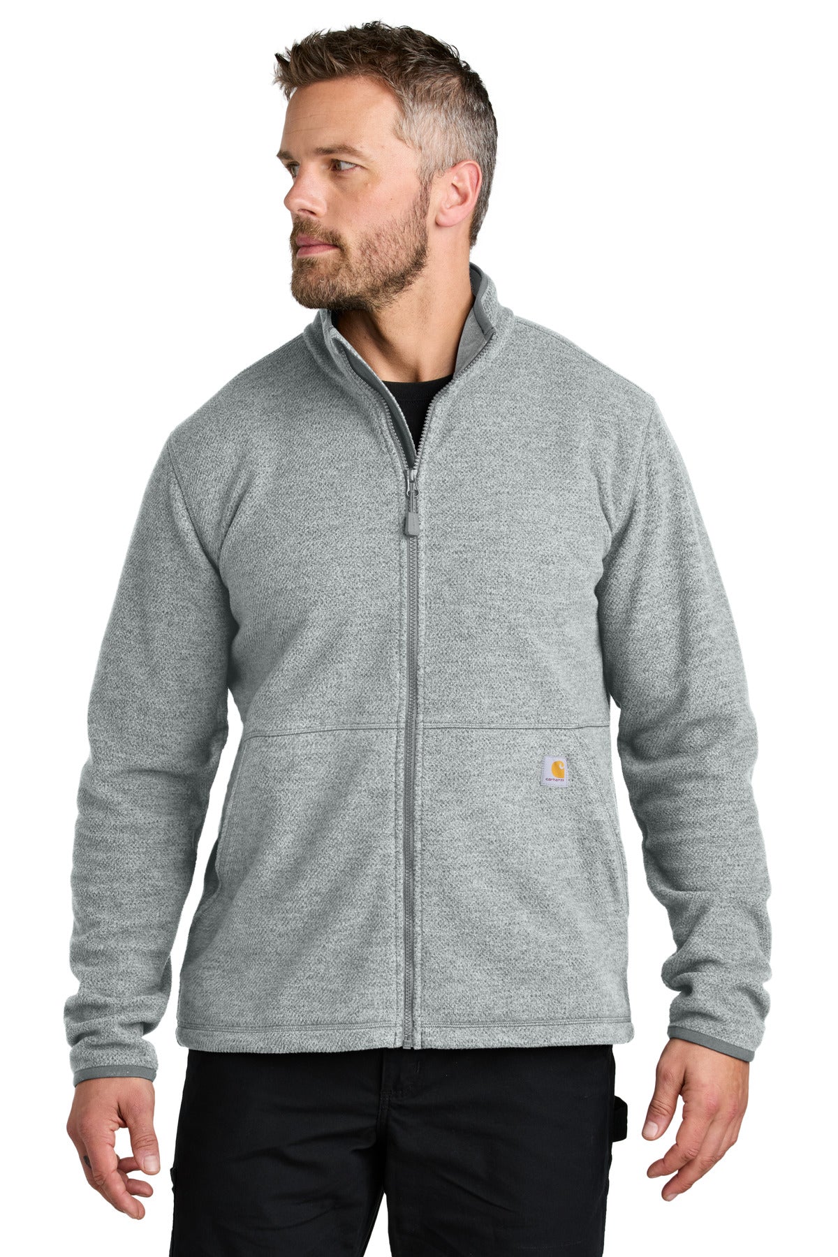 Custom Heather Grey Textured Full-Zip Fleece Jacket CT106416, personalized by SanCanDo Swag in Argyle, TX