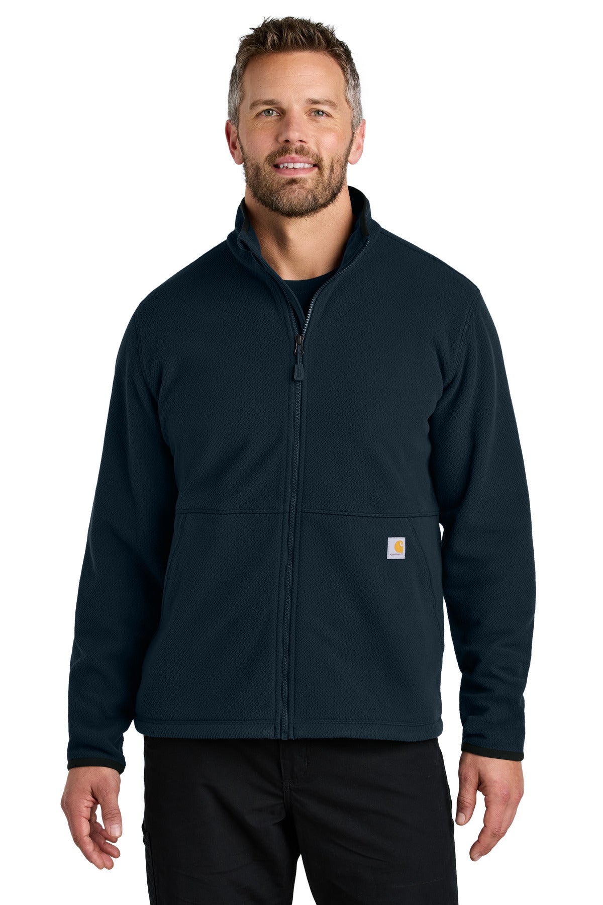 Custom Navy Textured Full-Zip Fleece Jacket CT106416, personalized by SanCanDo Swag in Argyle, TX