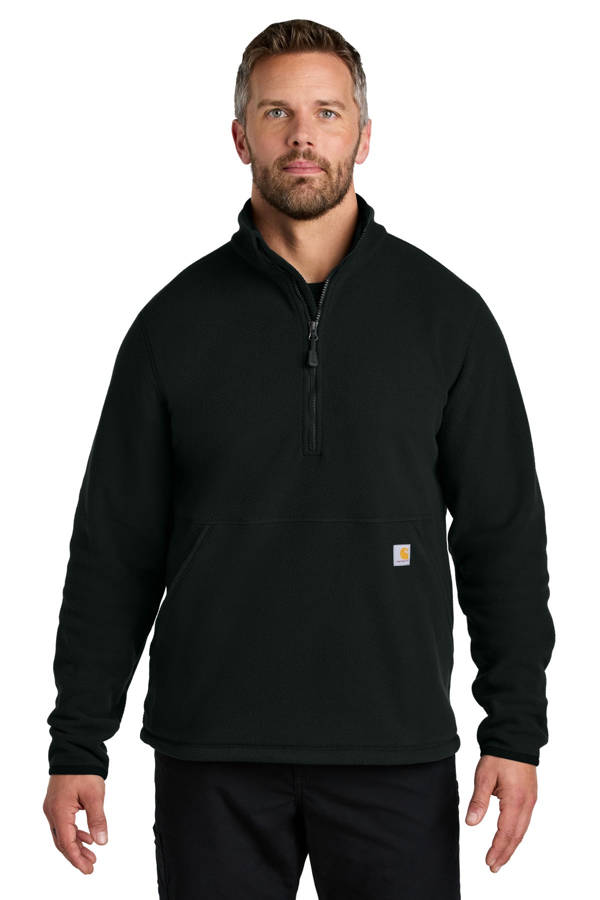 Custom Black Textured 1/2-Zip Fleece Jacket CT106417, personalized by SanCanDo Swag in Argyle, TX