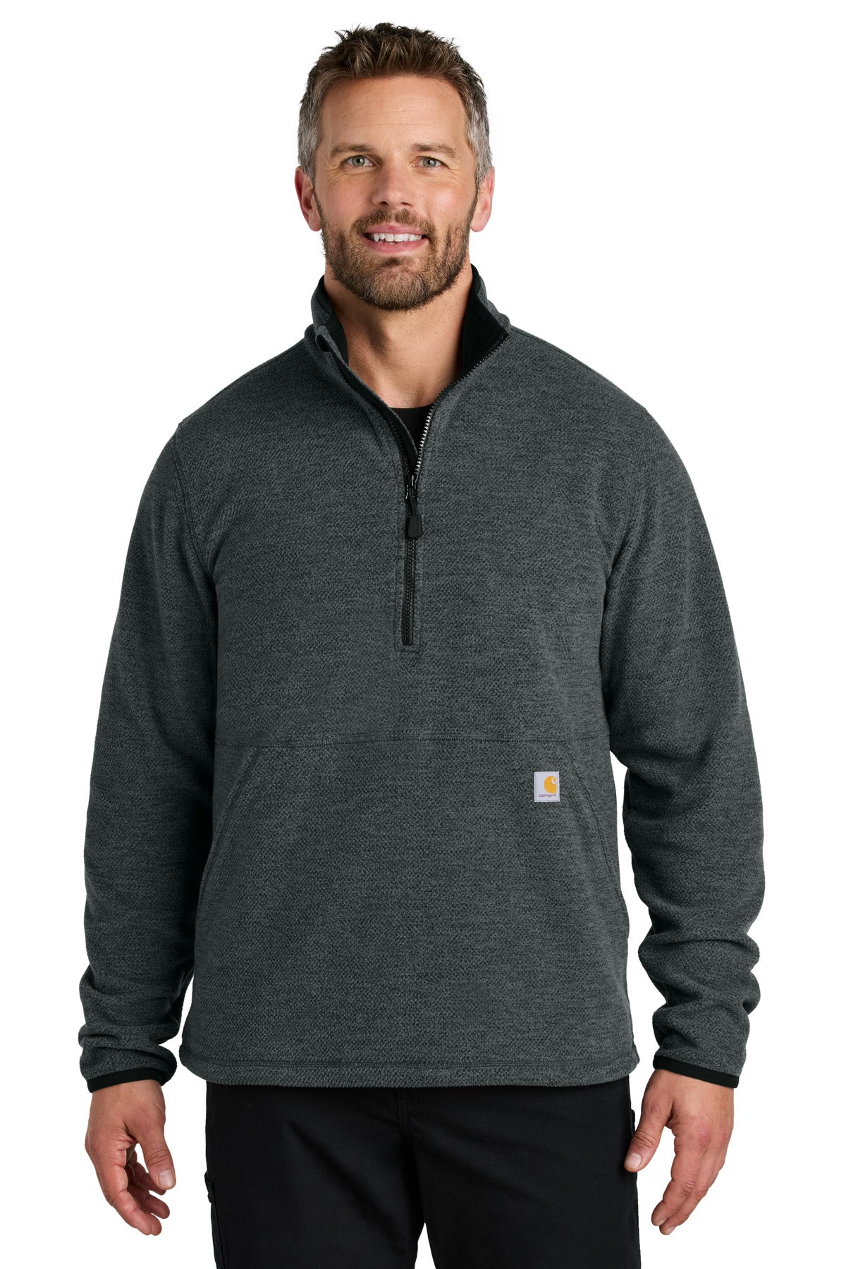 Custom Carbon Heather Textured 1/2-Zip Fleece Jacket CT106417, personalized by SanCanDo Swag in Argyle, TX