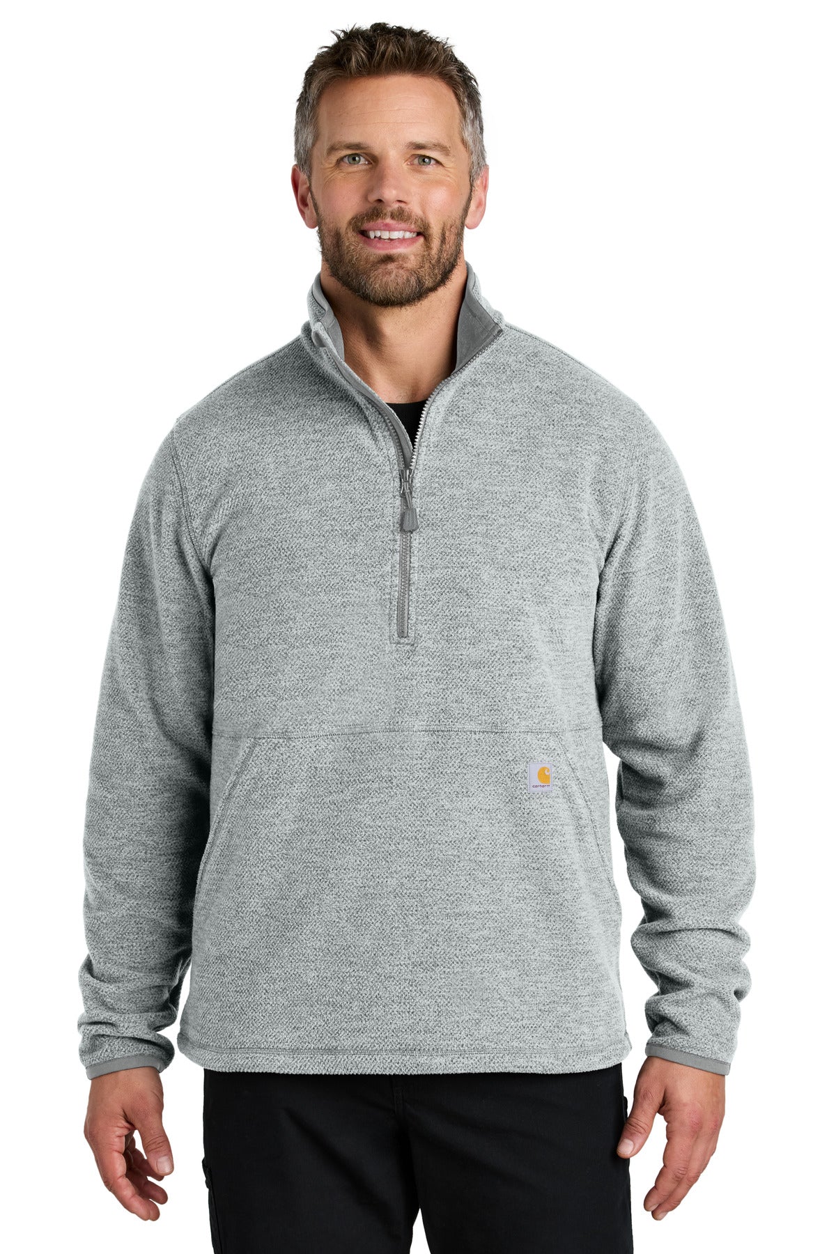 Custom Heather Grey Textured 1/2-Zip Fleece Jacket CT106417, personalized by SanCanDo Swag in Argyle, TX