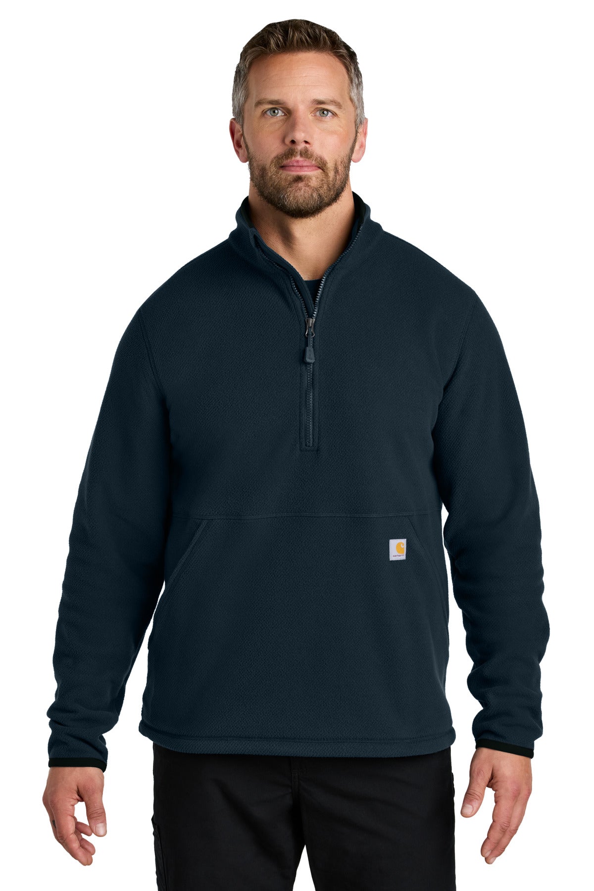 Custom Navy Textured 1/2-Zip Fleece Jacket CT106417, personalized by SanCanDo Swag in Argyle, TX