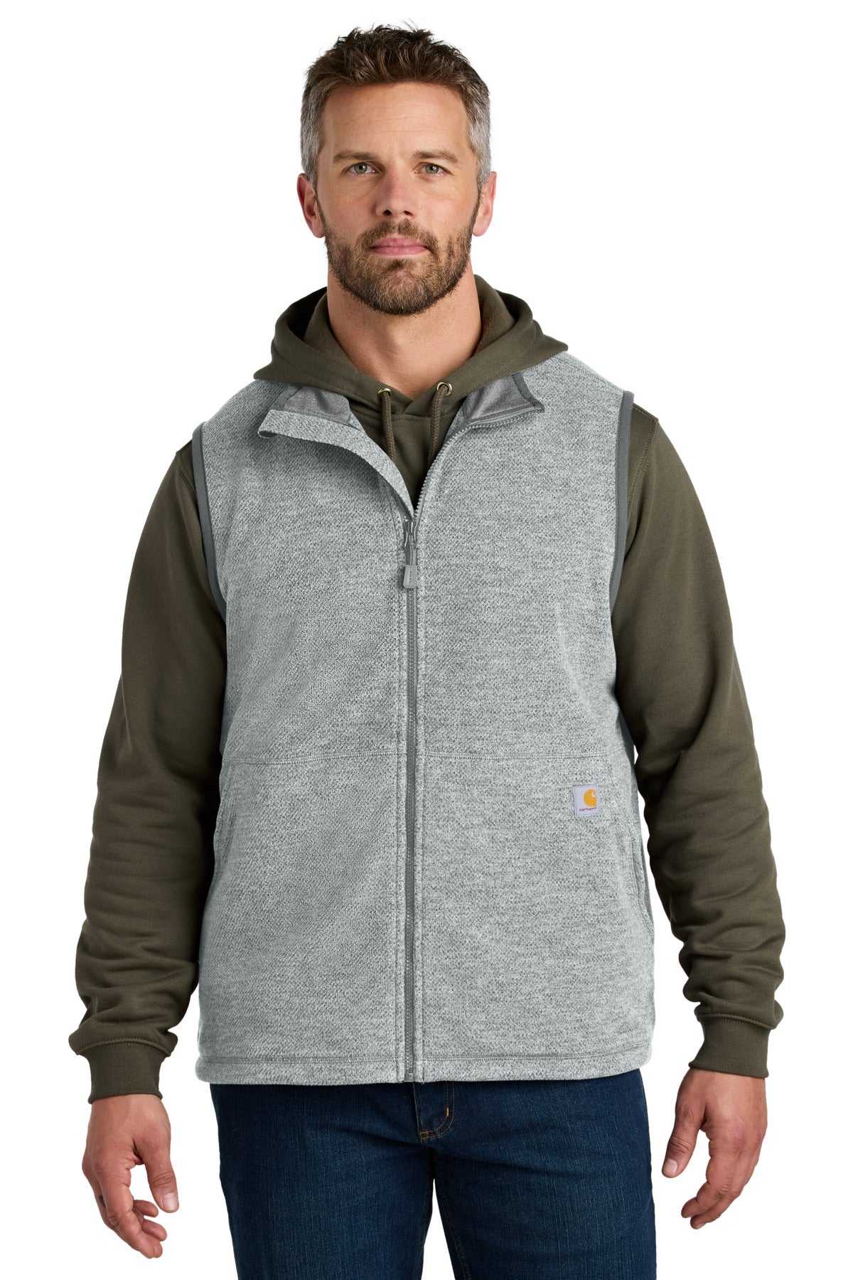 Custom Heather Grey Textured Fleece Vest CT106418, personalized by SanCanDo Swag in Argyle, TX