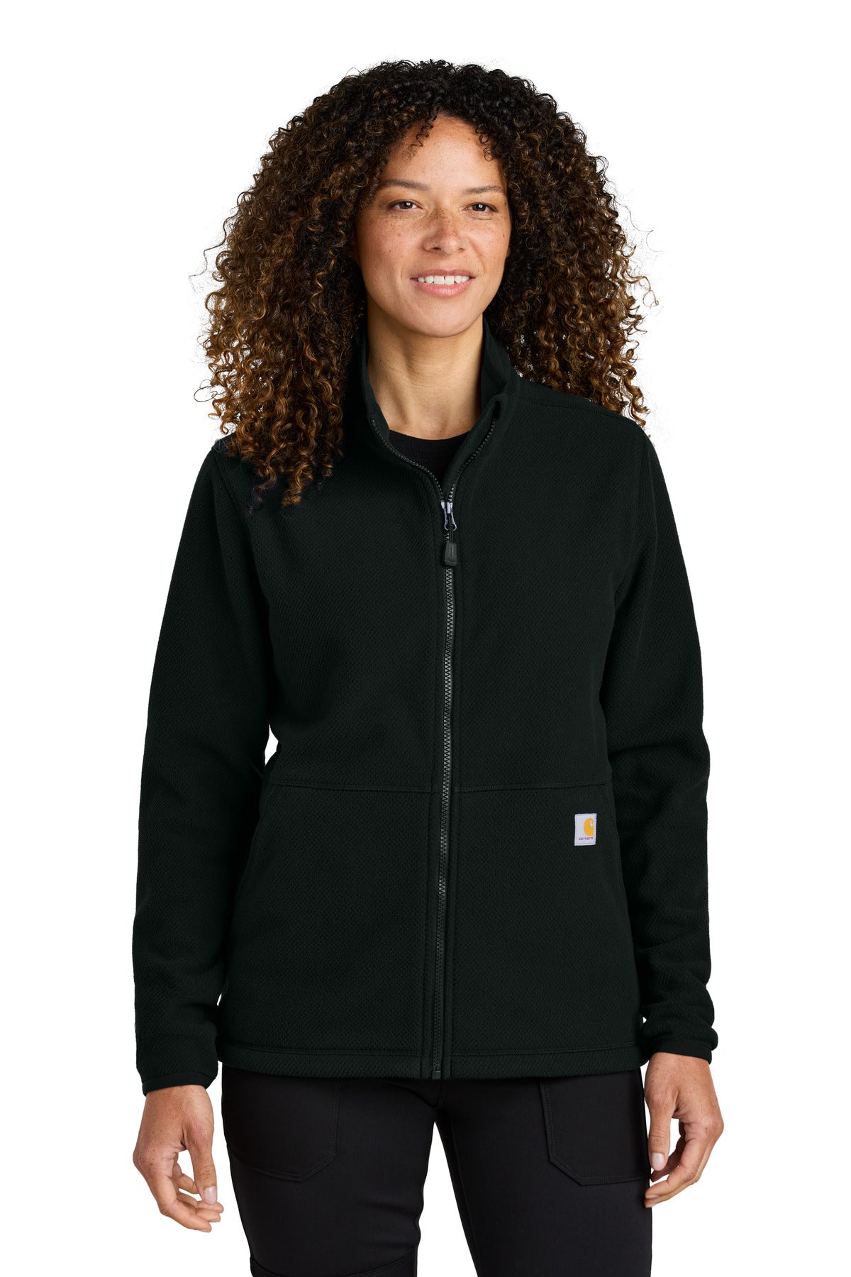 Custom Black Women's Textured Full-Zip Fleece Jacket CT106419, personalized by SanCanDo Swag in Argyle, TX
