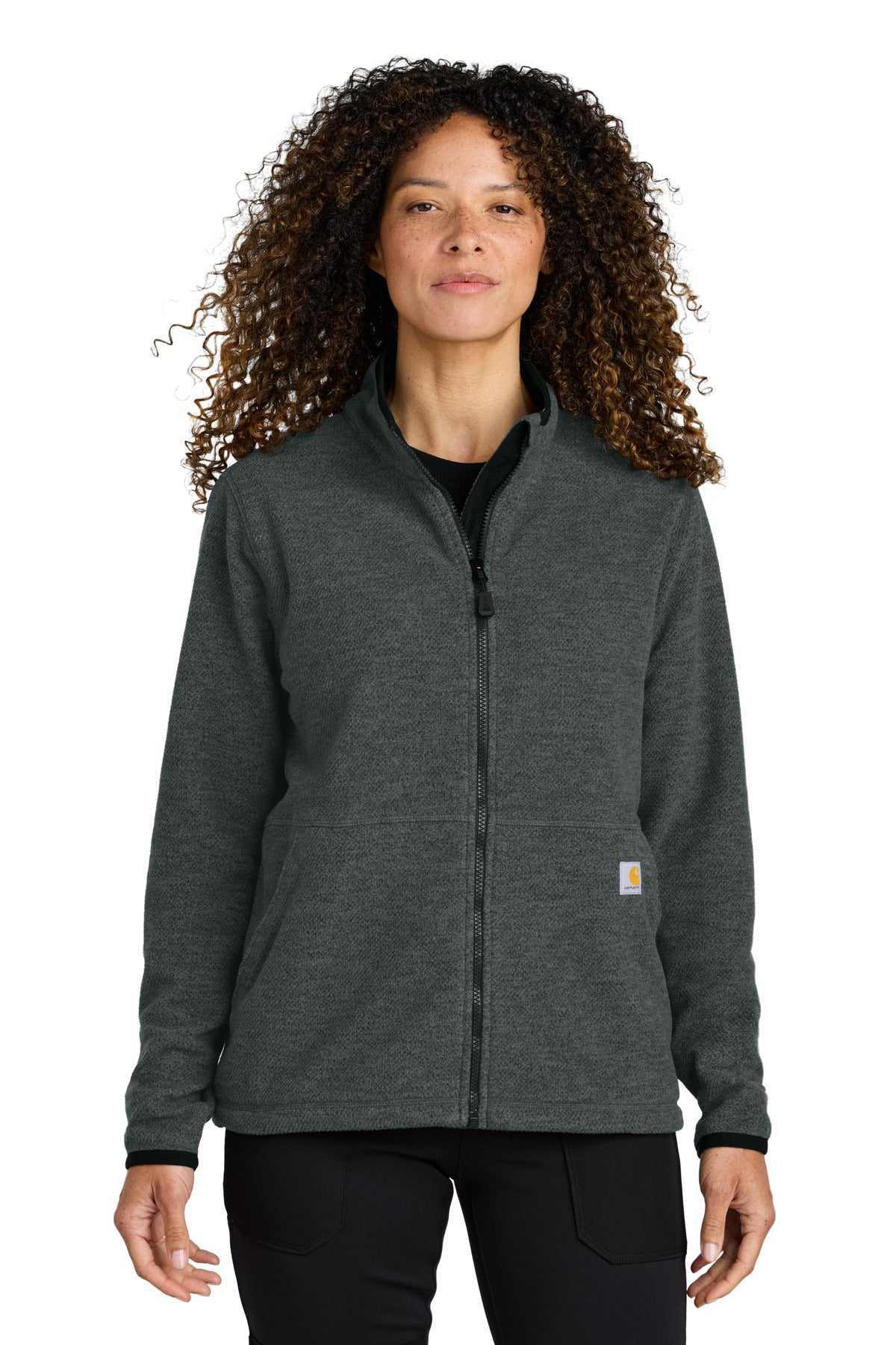 Custom Carbon Heather Women's Textured Full-Zip Fleece Jacket CT106419, personalized by SanCanDo Swag in Argyle, TX