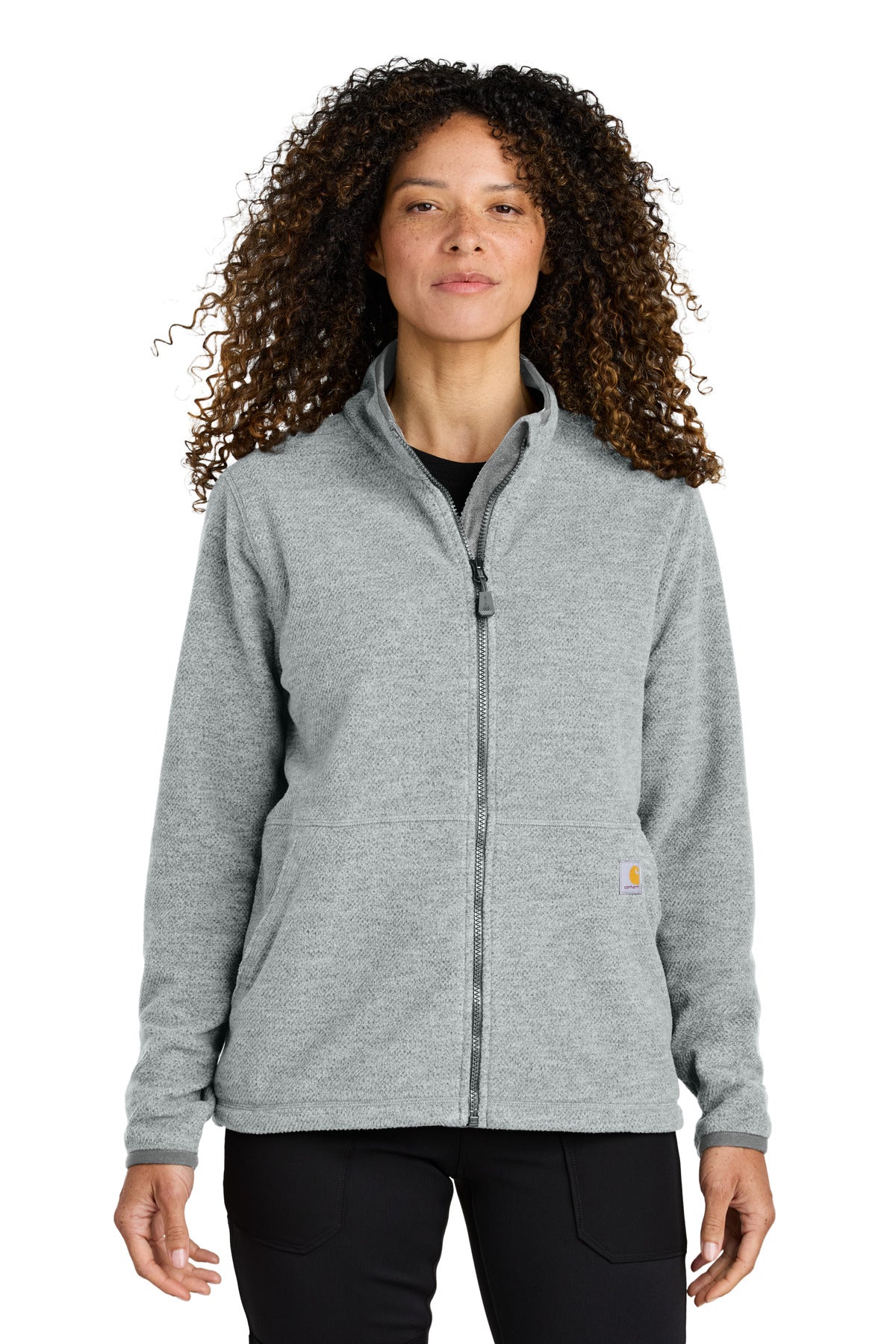 Custom Heather Grey Women's Textured Full-Zip Fleece Jacket CT106419, personalized by SanCanDo Swag in Argyle, TX
