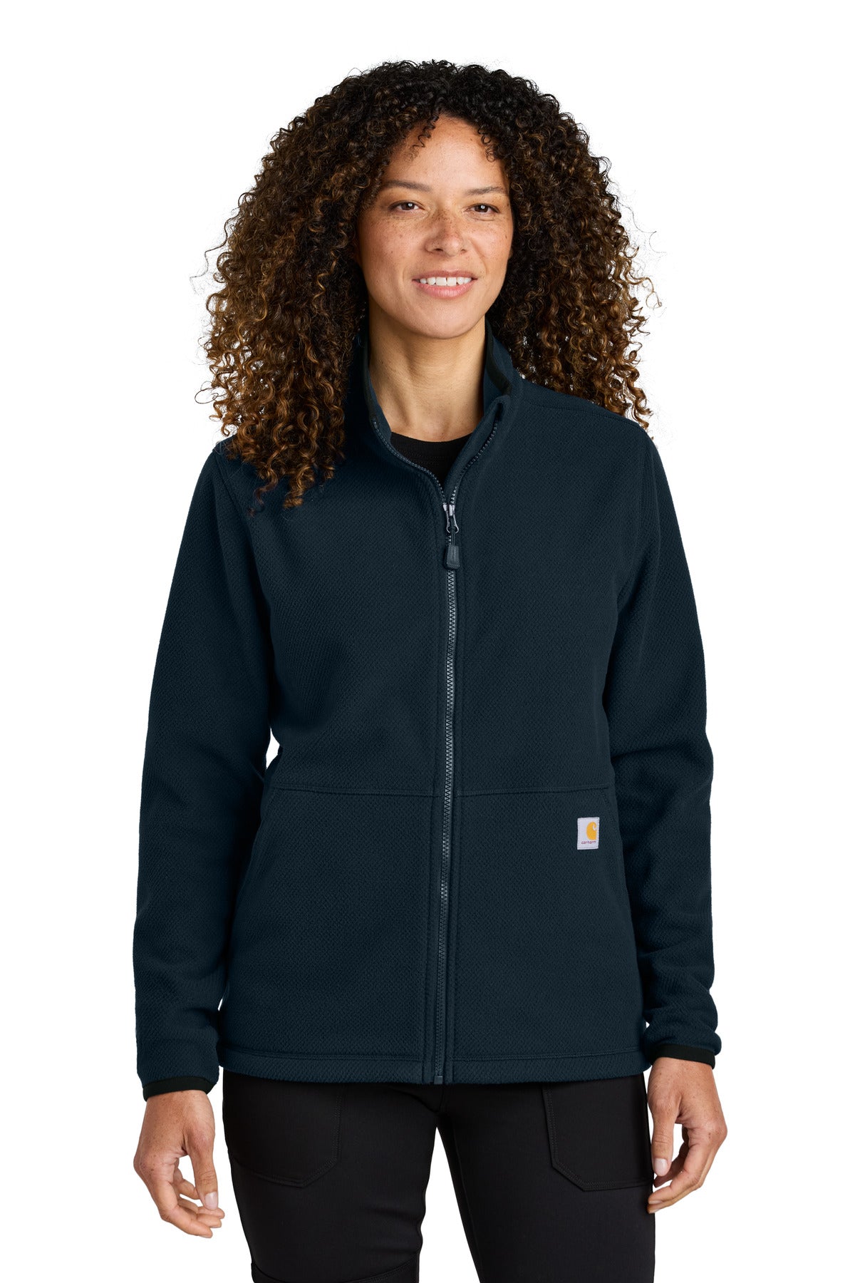 Custom Navy Women's Textured Full-Zip Fleece Jacket CT106419, personalized by SanCanDo Swag in Argyle, TX