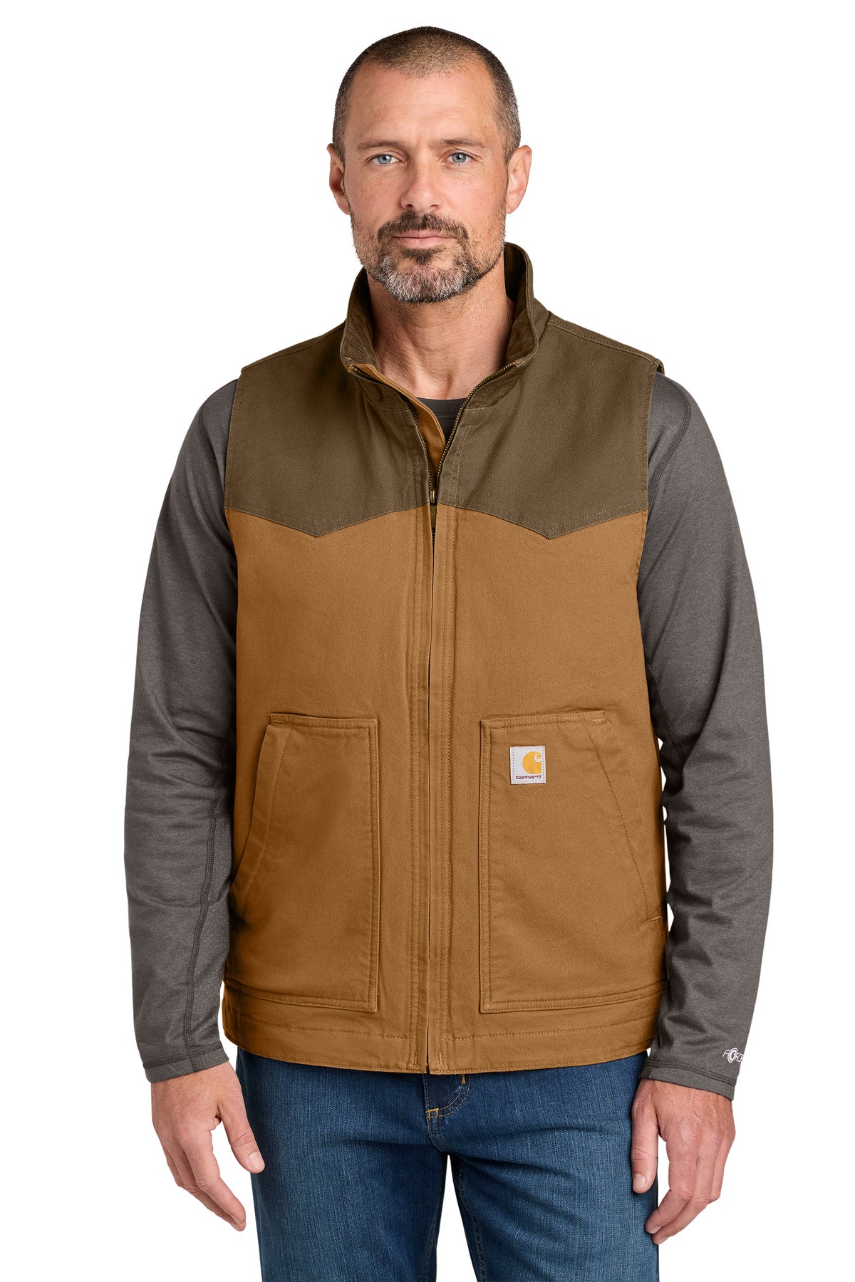 Custom Carhartt Brown/ Coffee Montana Rugged Flex Duck Vest CT106433, personalized by SanCanDo Swag in Argyle, TX