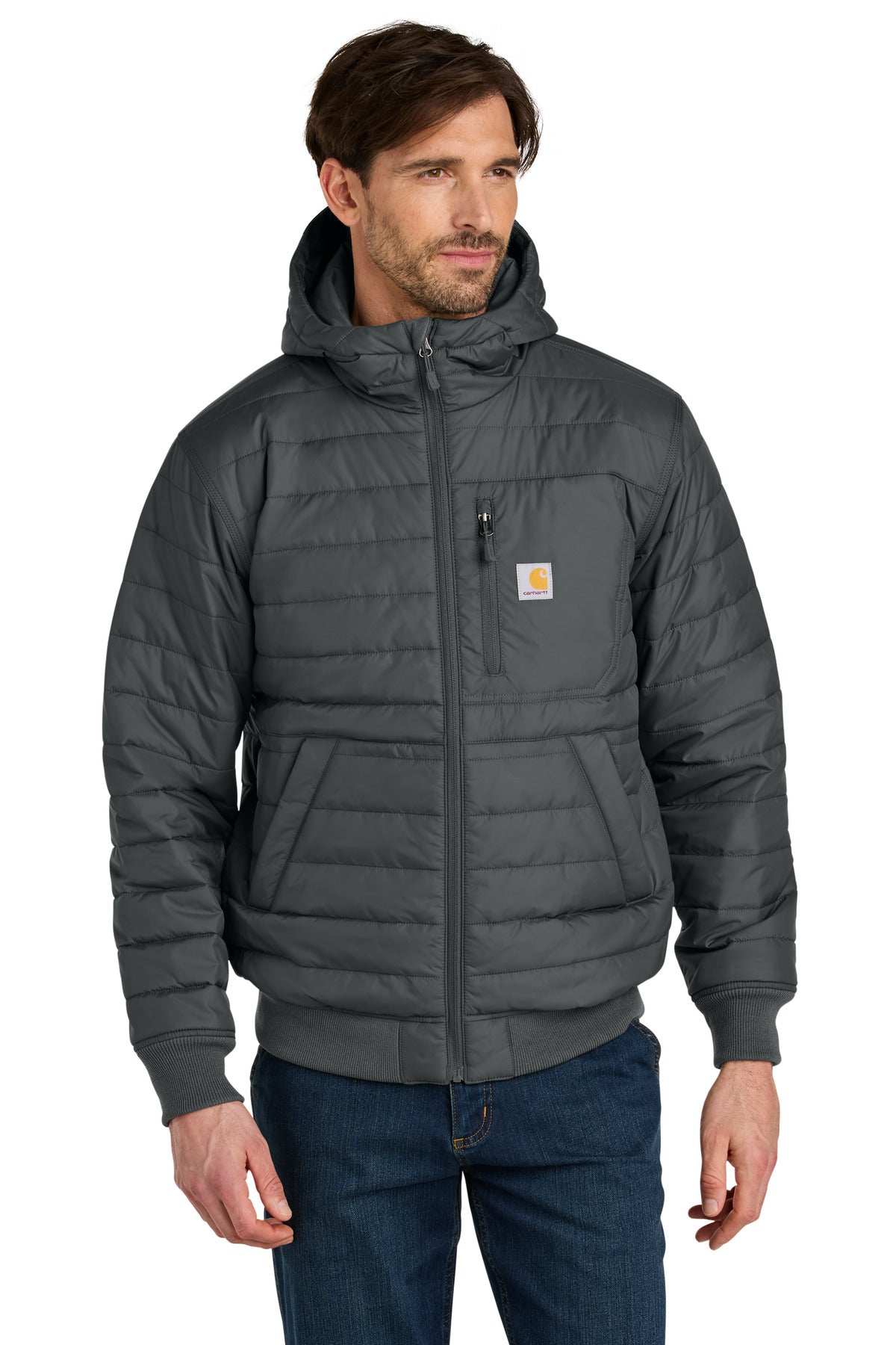 Custom Shadow Grey Gilliam Insulated Hooded Jacket CT106543, personalized by SanCanDo Swag in Argyle, TX
